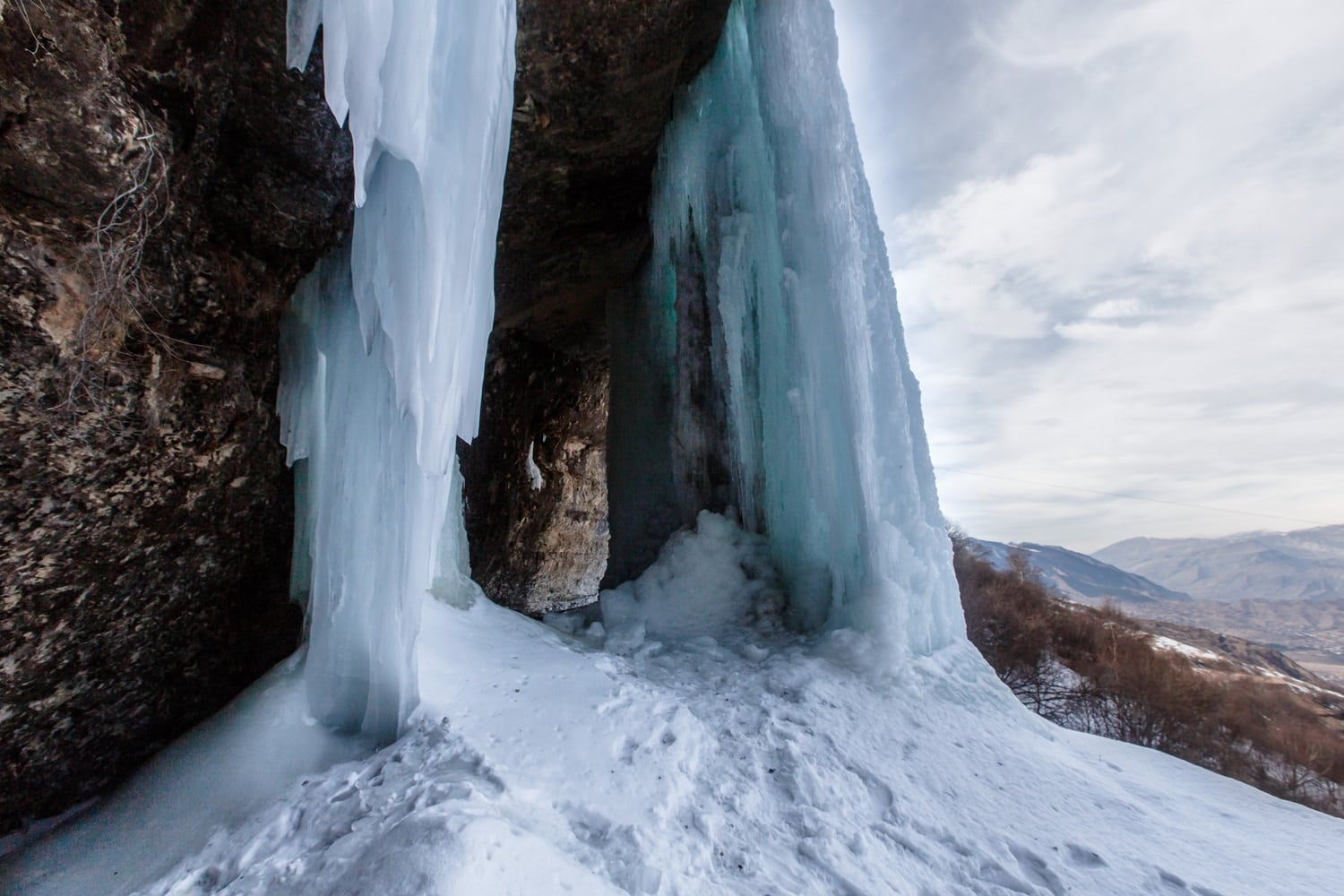 A frozen waterfall in Dagestan