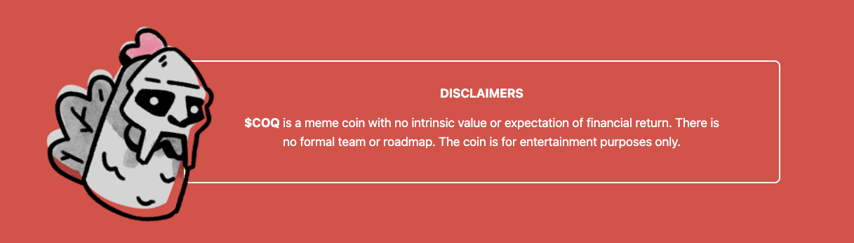 Avalanche的最受欢迎的memecoin承认其没有内在价值。来源：Coqinu