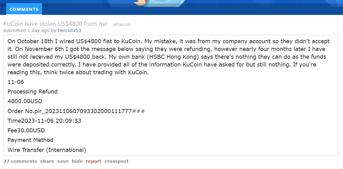 User claims to have been locked out of their KuCoin account.