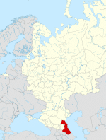 A map of Russia with Dagestan shaded in red
