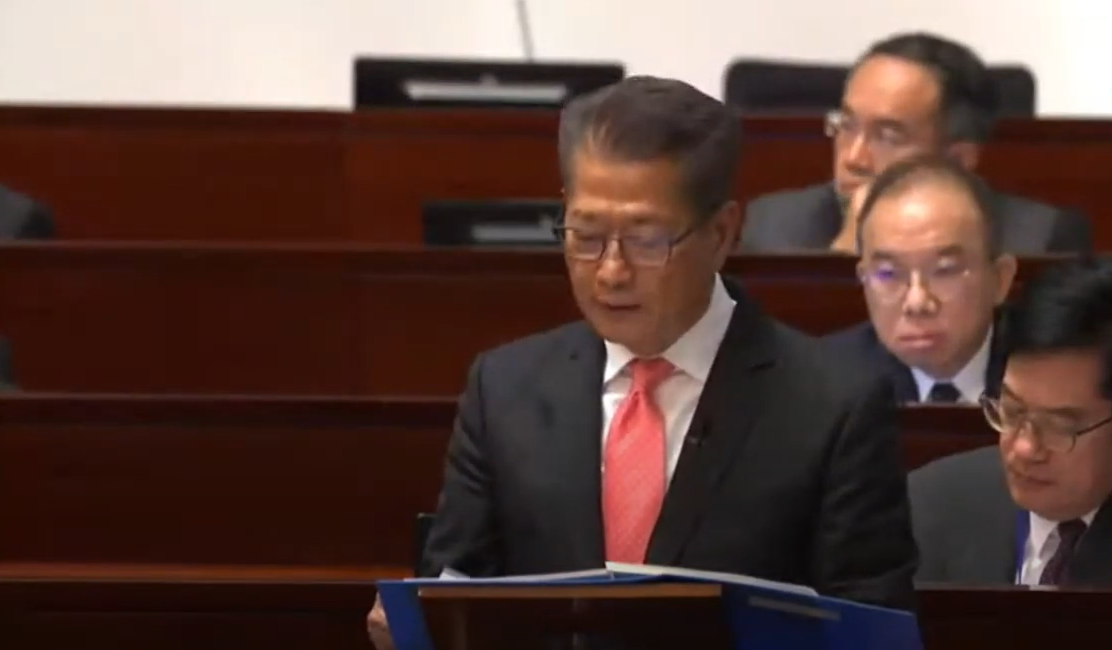Paul Chan, Hong Kong’s financial secretary, during the 2024 budget reading. Source: Hong Kong Free Press