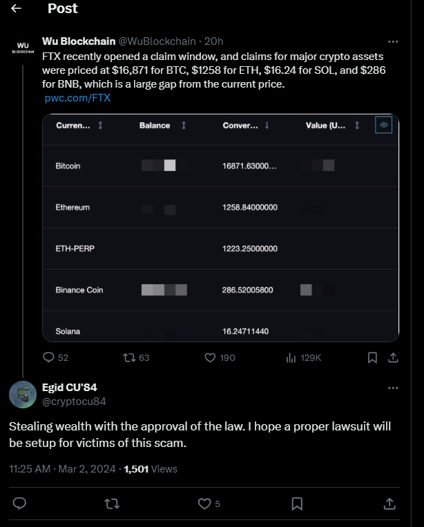 Screenshot of crypto user’s concern