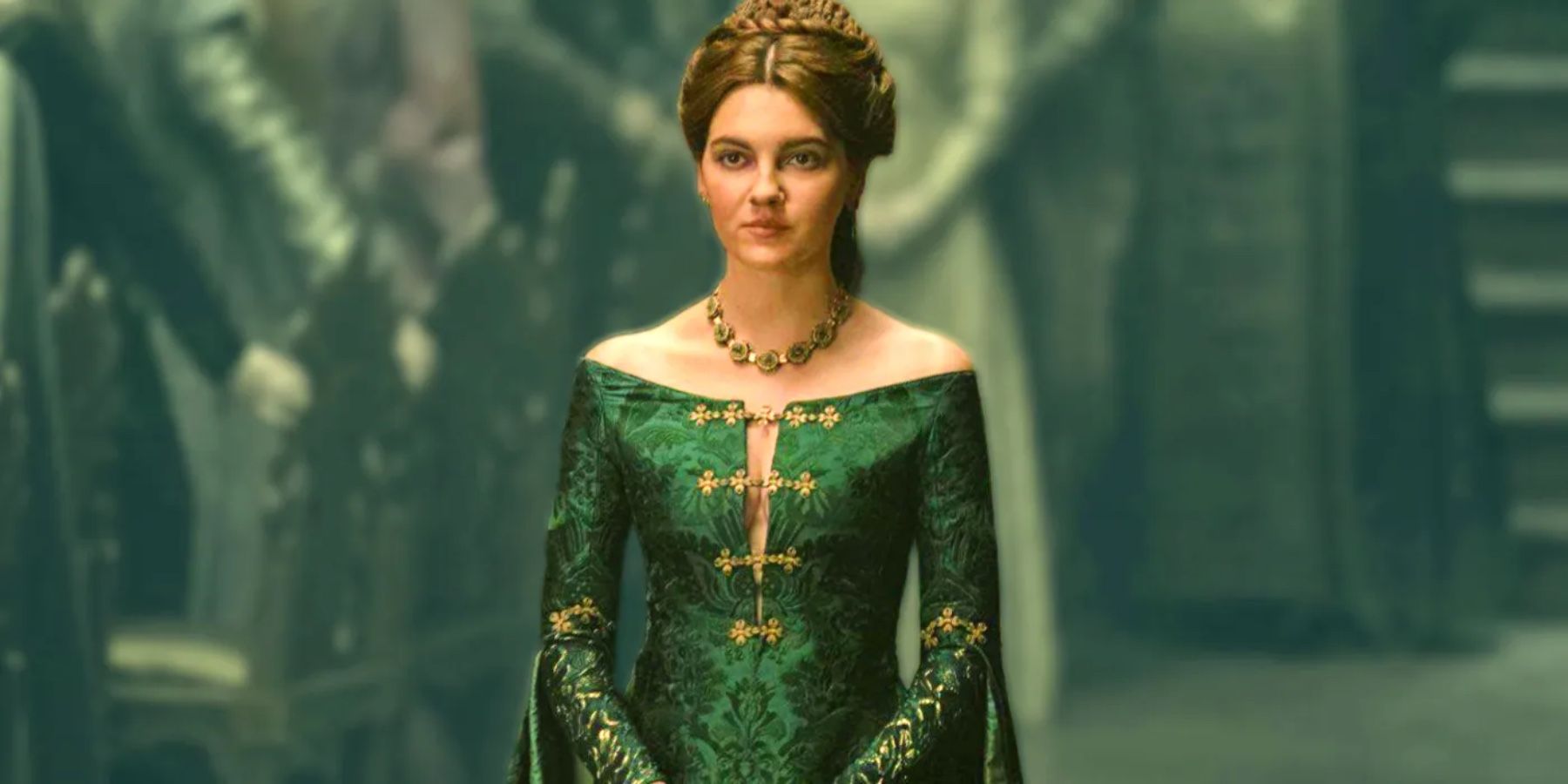 Alicent Hightower indossa un vestito verde nella Casa del Drago