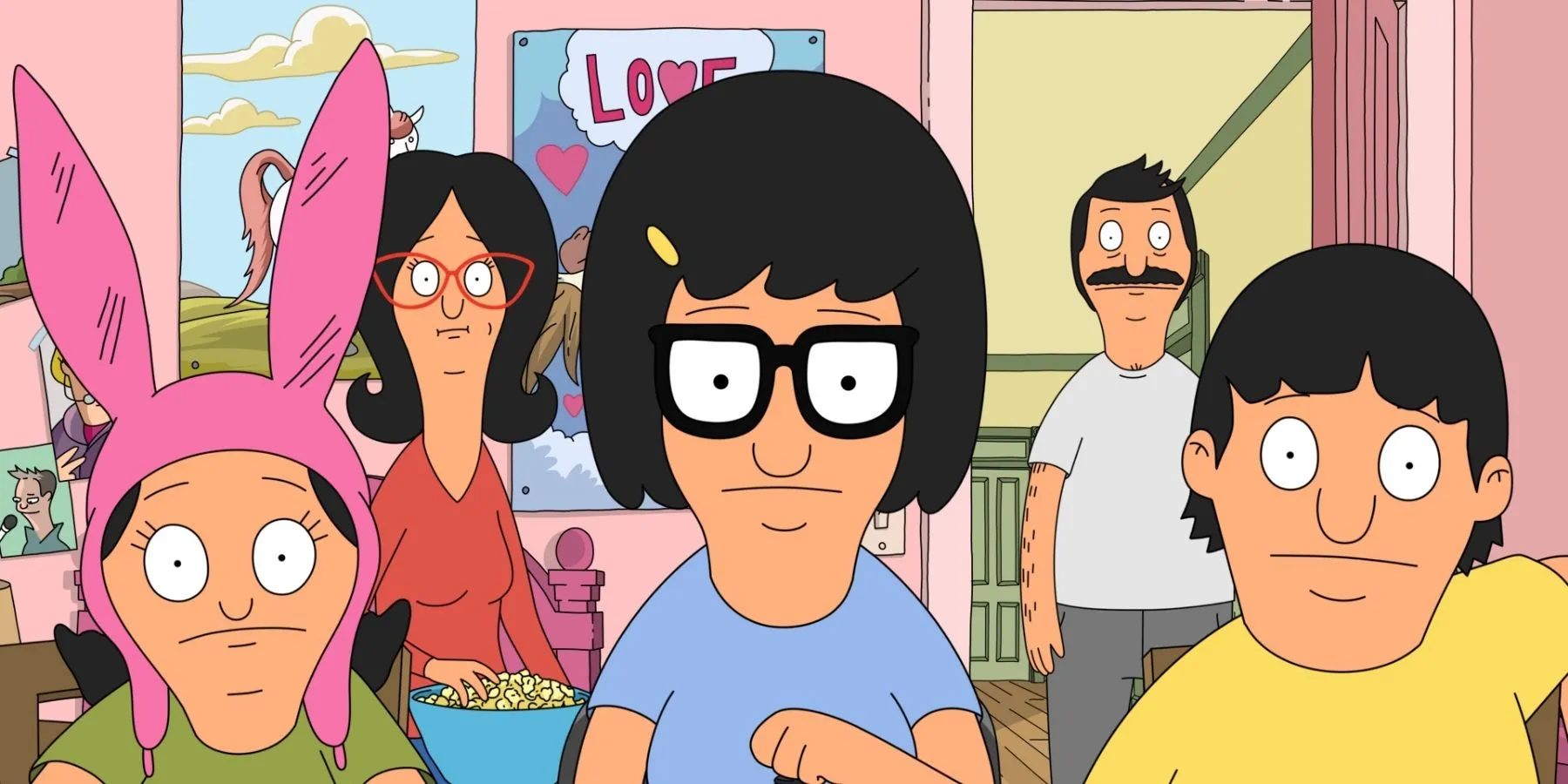 Louise, Linda, Tina, Bob and Gene in Bob's Burgers