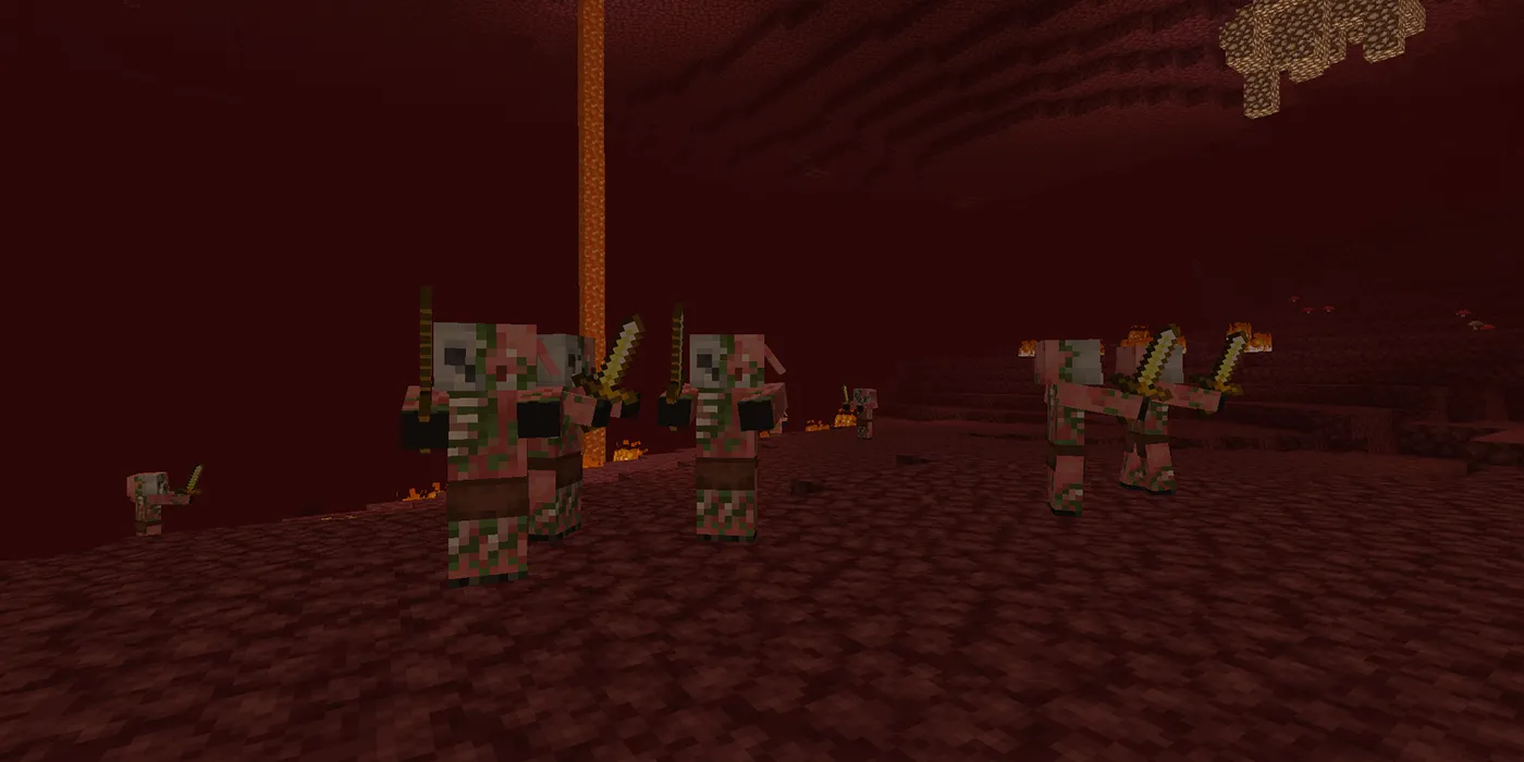 Зомби-свинопас в пустоши в подземном мире Minecraft