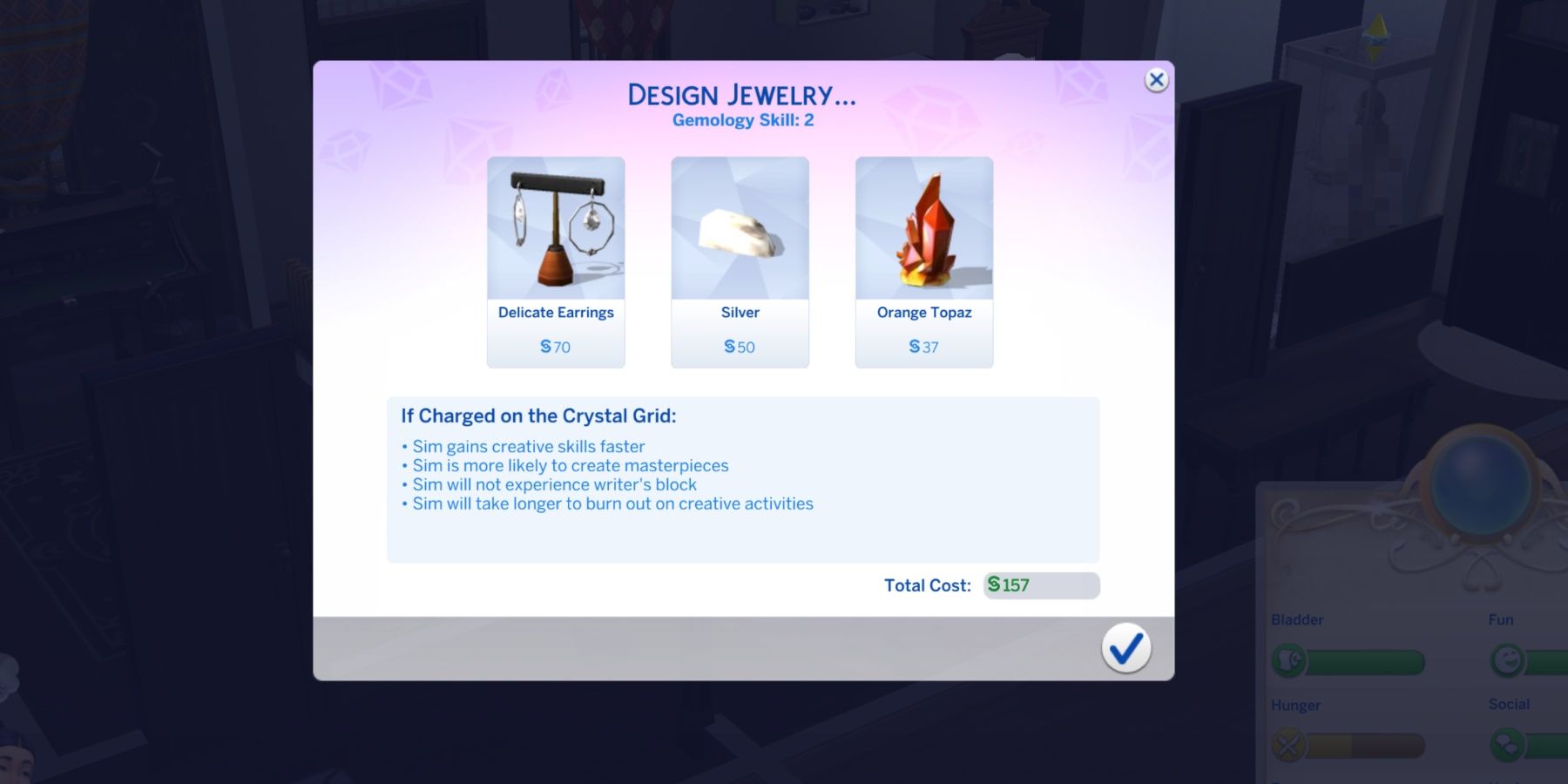personalizando joias com cristais no The Sims 4