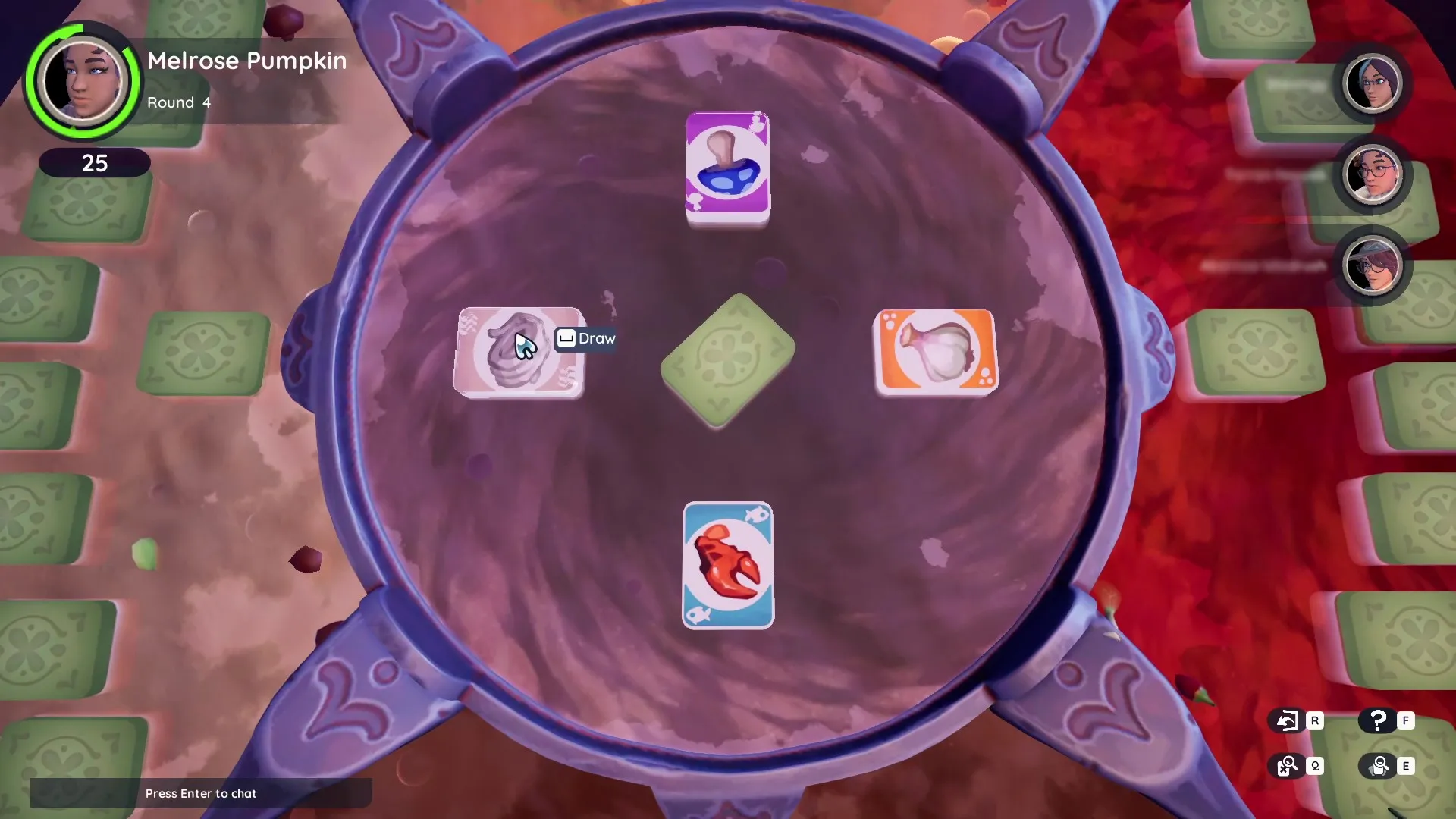 火锅迷你游戏桌的中心显示了所有玩家最近抽取的方块。