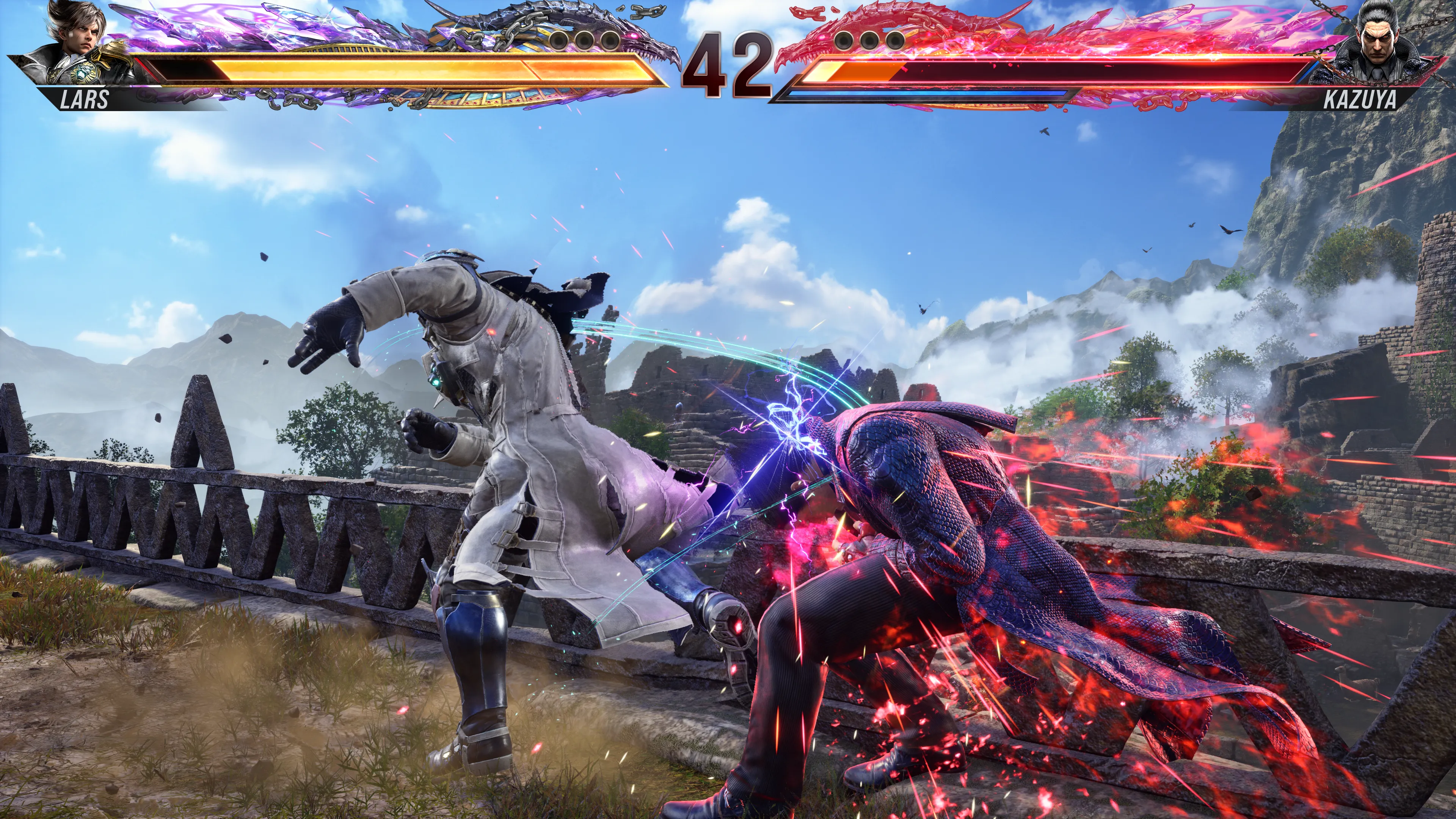 Lars aterrizando un ataque en Kazuya desde su postura de Dynamic Entry en Tekken 8