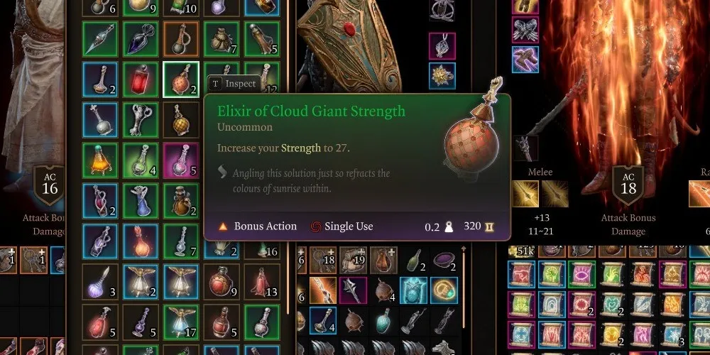 Descripción en el juego del elixir de fuerza para gigantes de las nubes en Baldur’s Gate 3