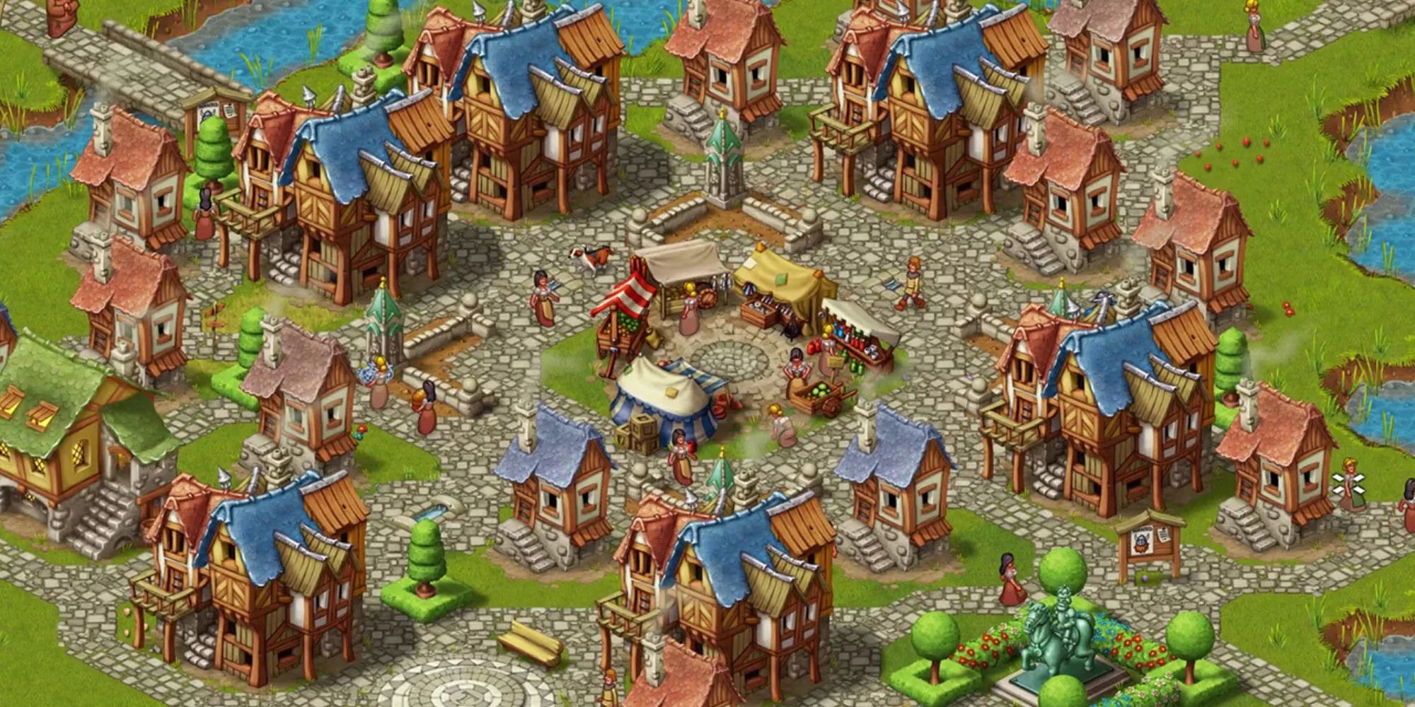 Uma pequena vila em Townsmen - A Kingdom Rebuilt