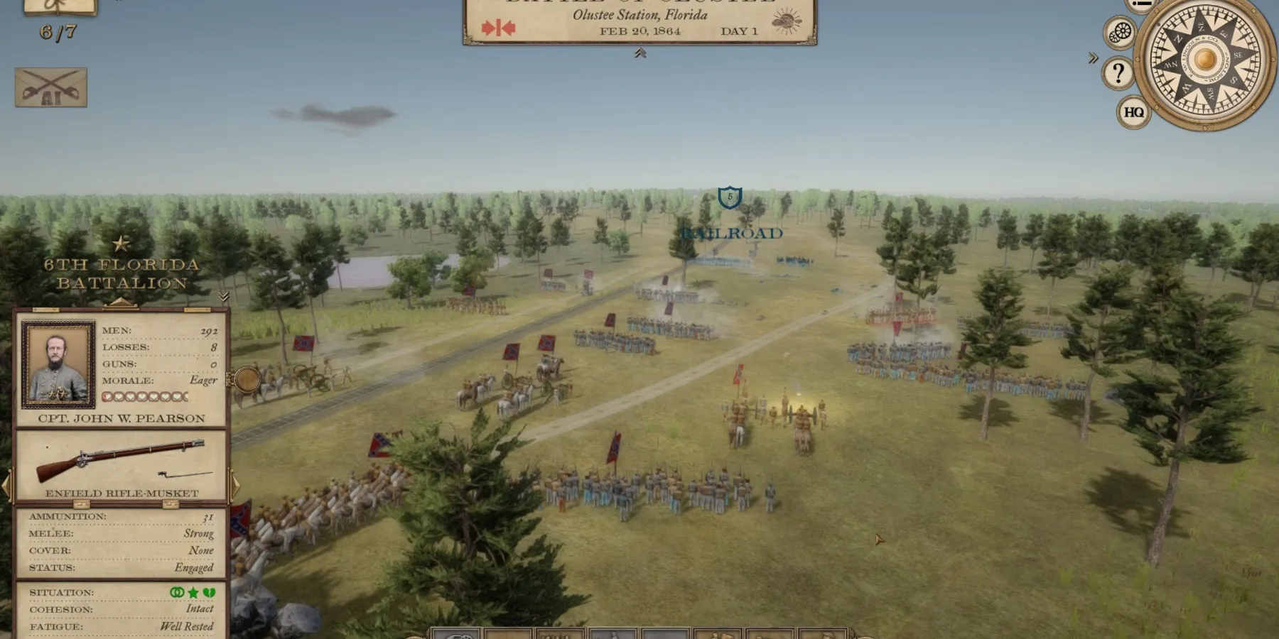 Una visión general del campo de batalla en Grand Tactician Civil War