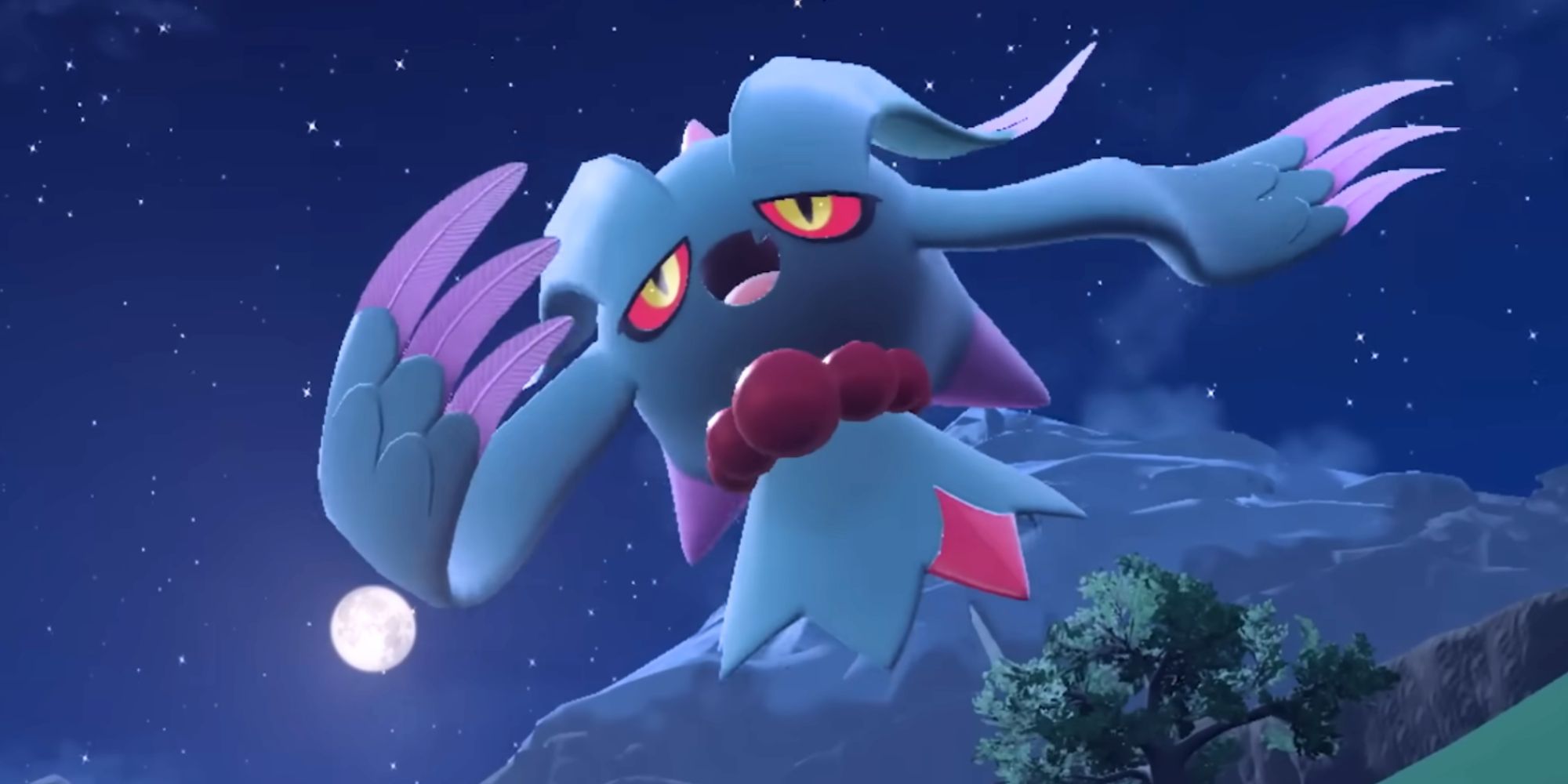 Flutter Mane de Pokémon Escarlata y Violeta flotando en la noche