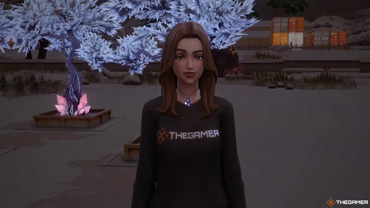 A Sim wears a charged Sapphire necklace in Sims 4