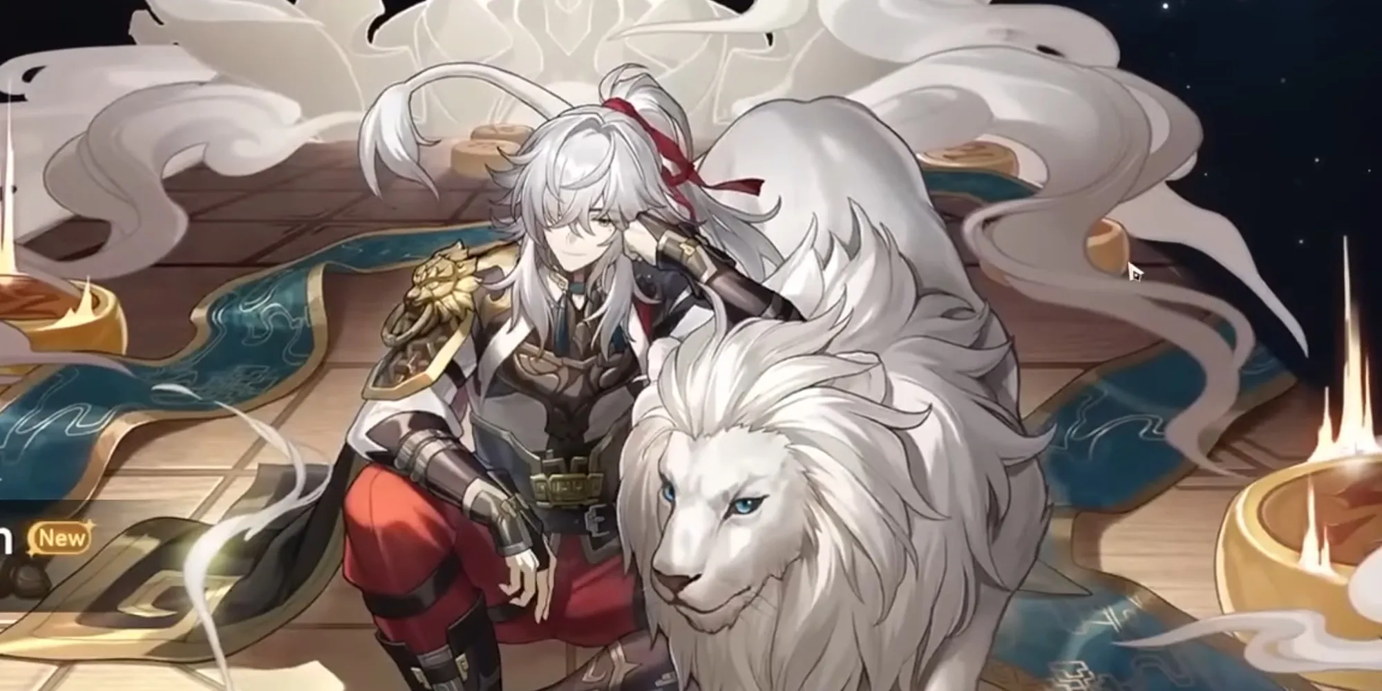 Jing Yuan s'appuie sur un lion blanc.