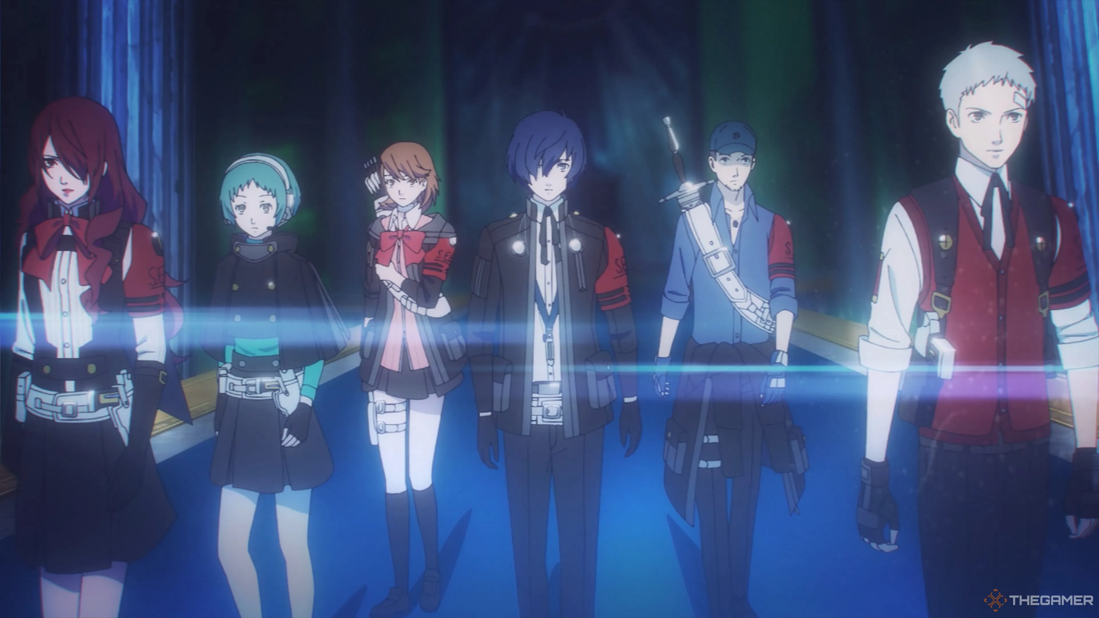 Слева направо: Мицуру, Фуку, Юкари, ваш персонаж, Джунпэй и Акихико. 
