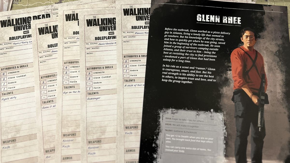 Schede personaggio da The Walking Dead RPG, con Glenn Rhee