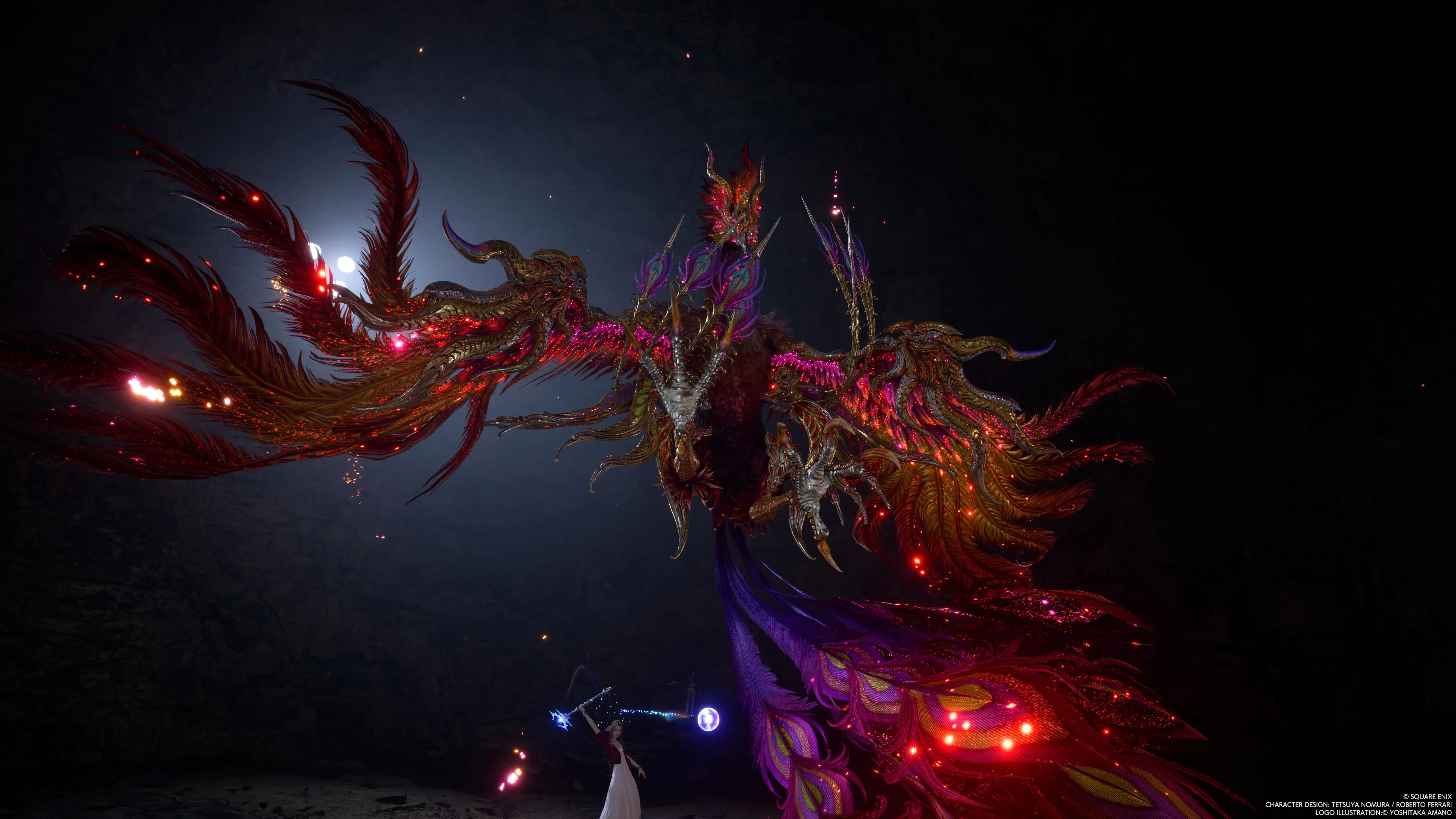 Aerith summons Phoenix in a dark area in FF7 Rebirth