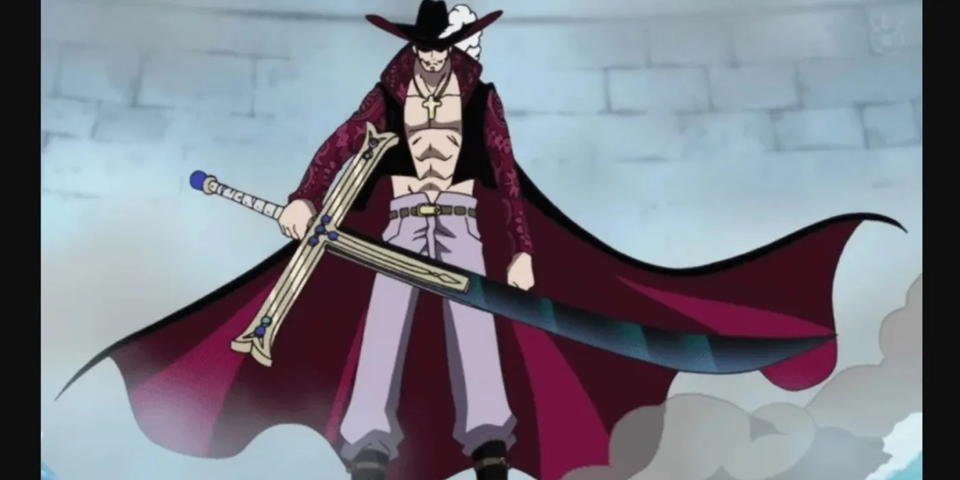 Dracule Mihawk impugna la spada Yoru One Piece