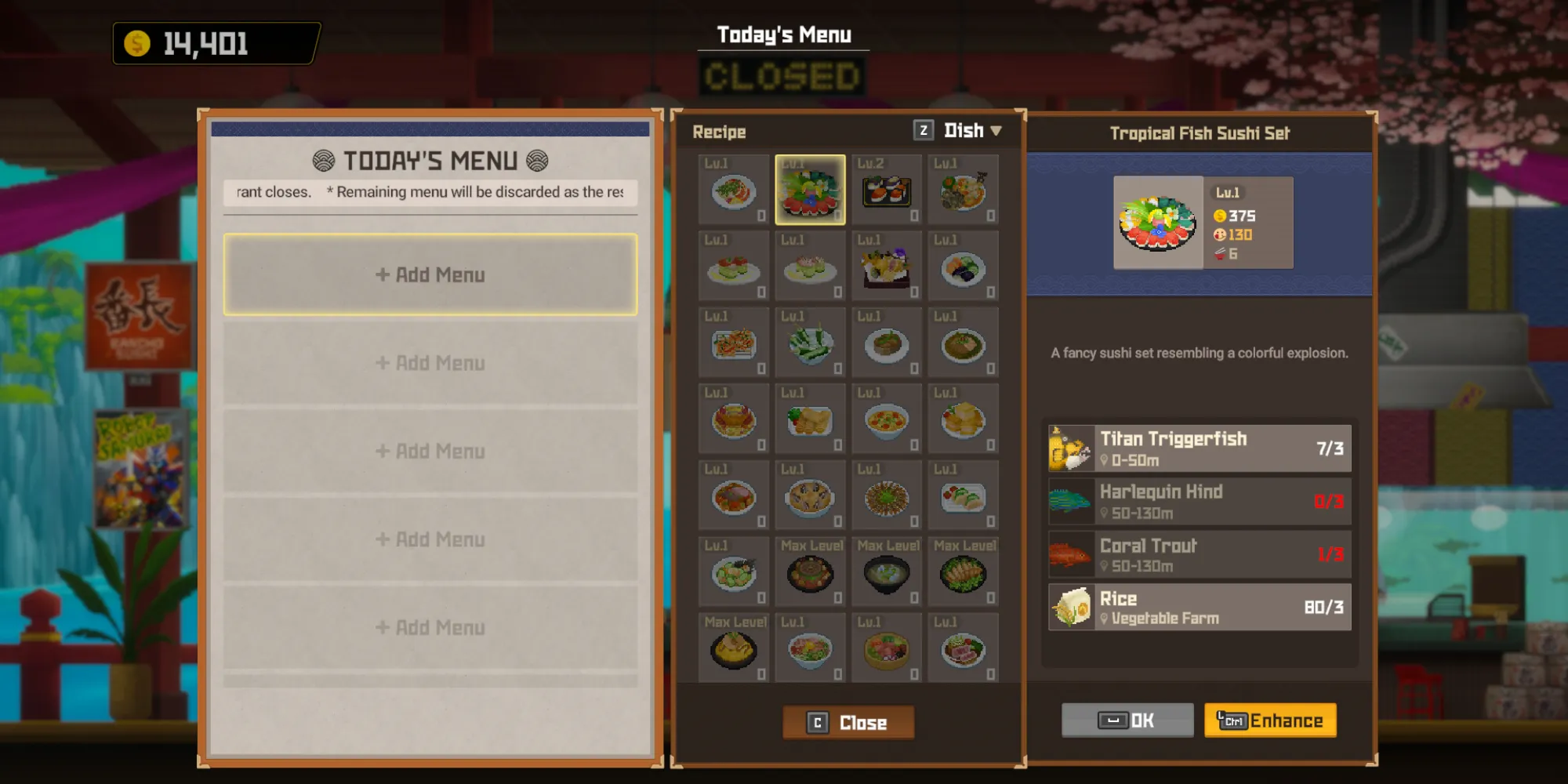 The recipe for Tropical Fish Sushi Set in Dave The Diver