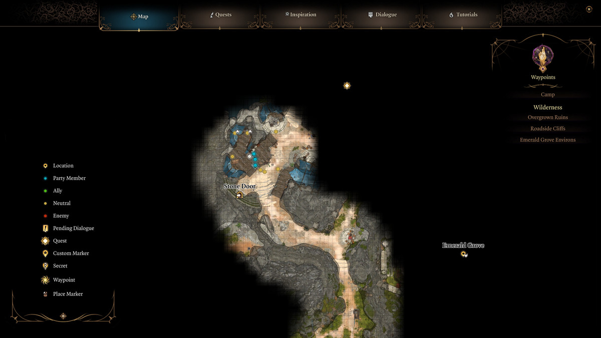 Un mapa del Bosque Esmeralda en Baldur's Gate 3