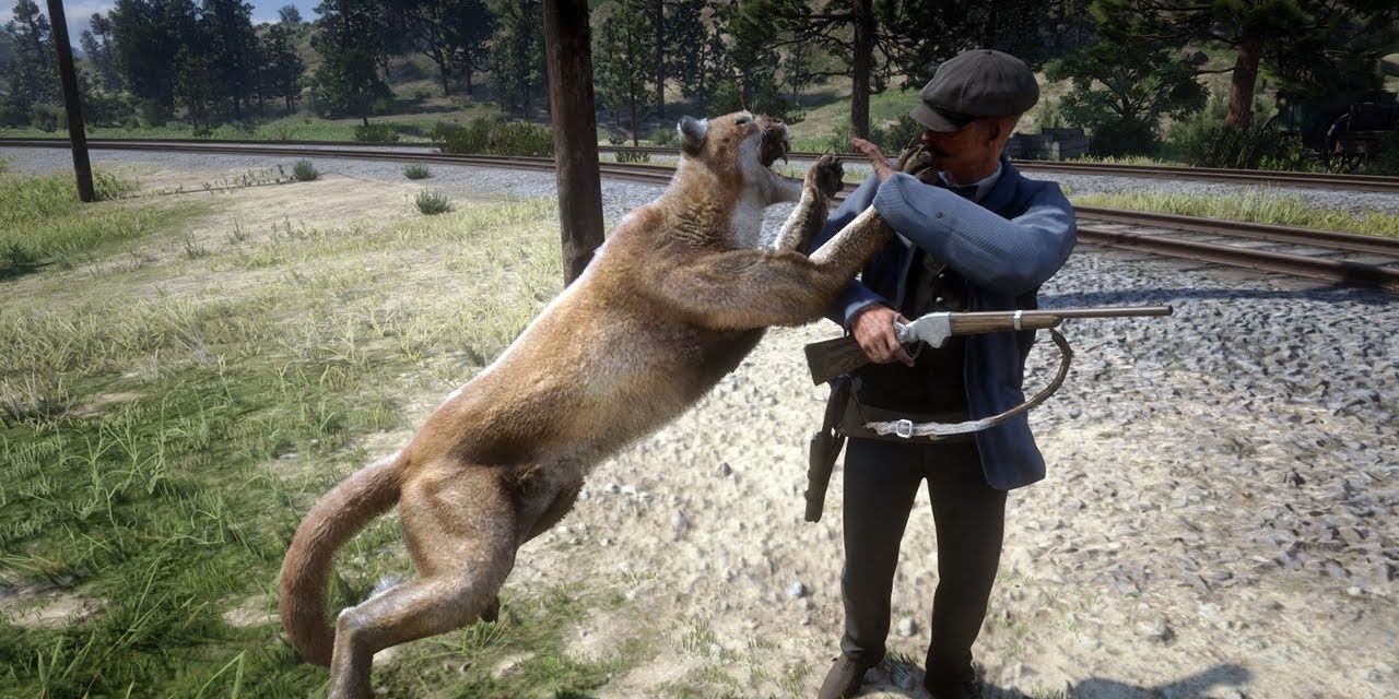 Puma che attacca un NPC da Red Dead Redemption 2