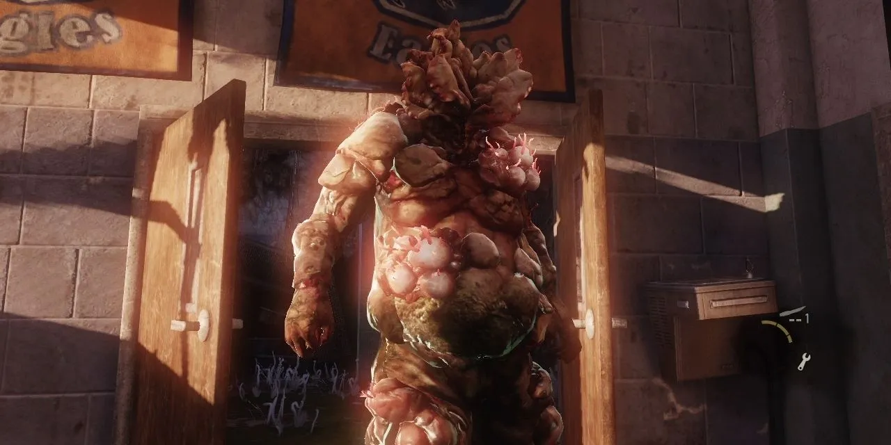 Un Bloater se tient dans un couloir d'école dans The Last of Us