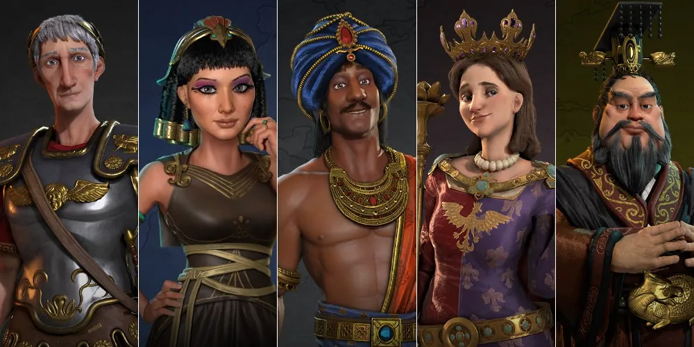 Trajan, Cleopatra, Chandragupta, Jadwiga et Qin Shi Huang dans Civilization 6