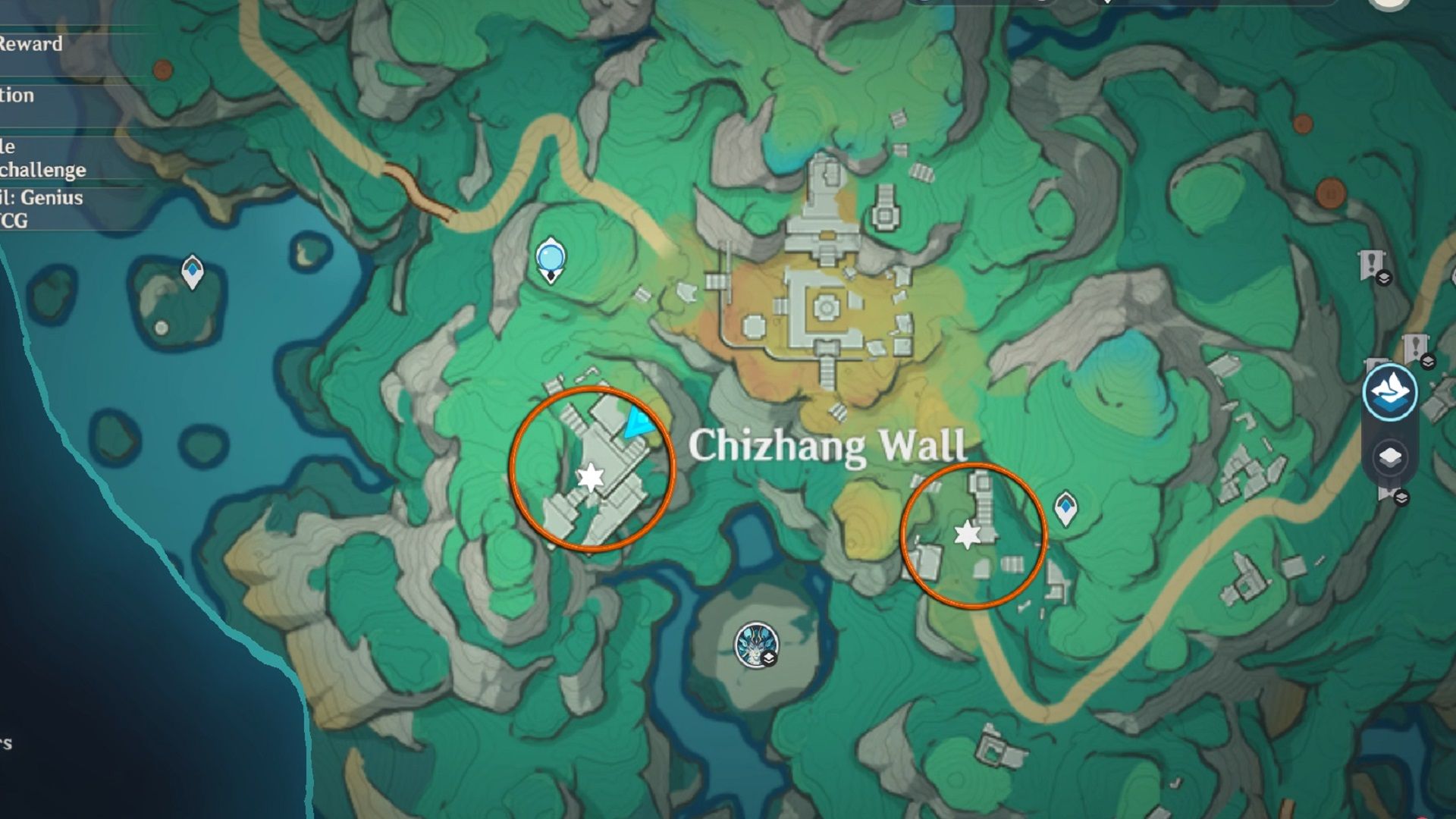 Mur Chizhang sur la carte du monde dans Genshin Impact
