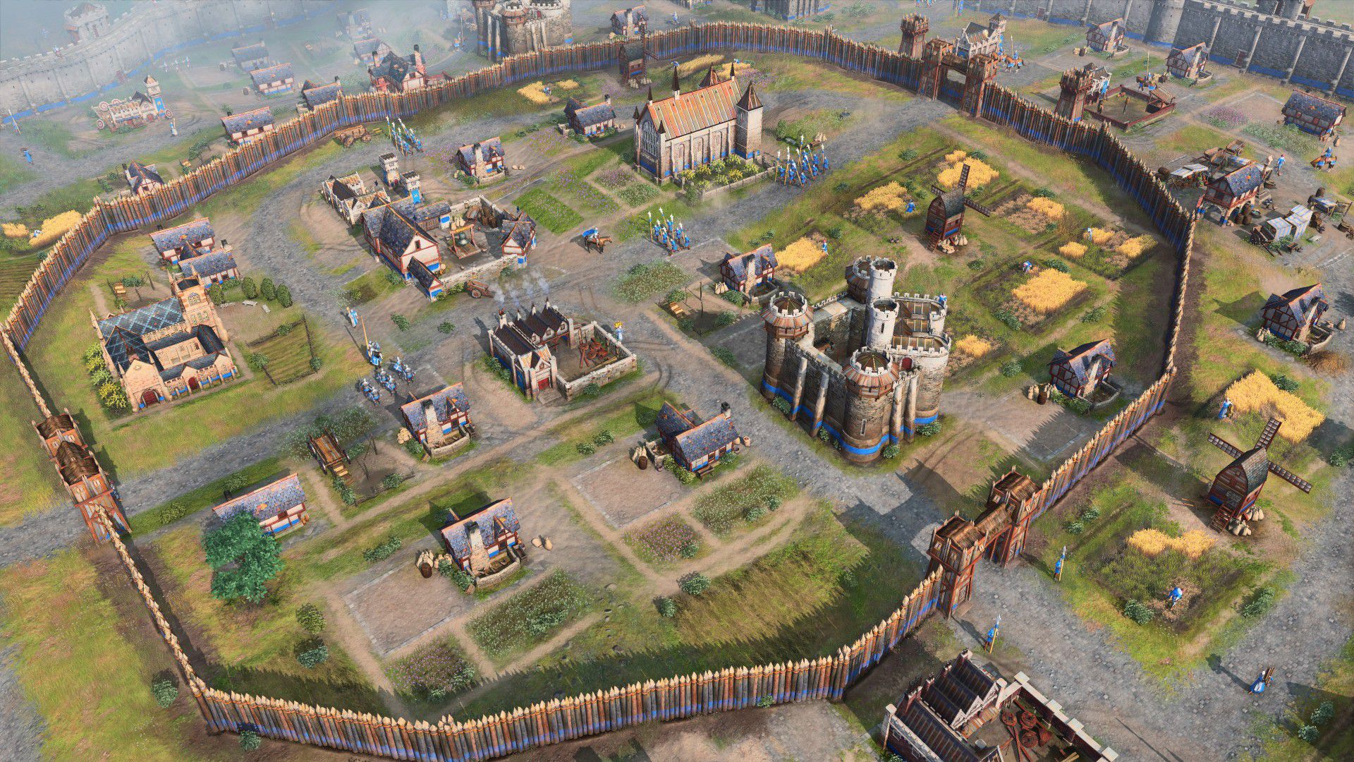 《帝国时代4》中显示的一个村庄的屏幕截图