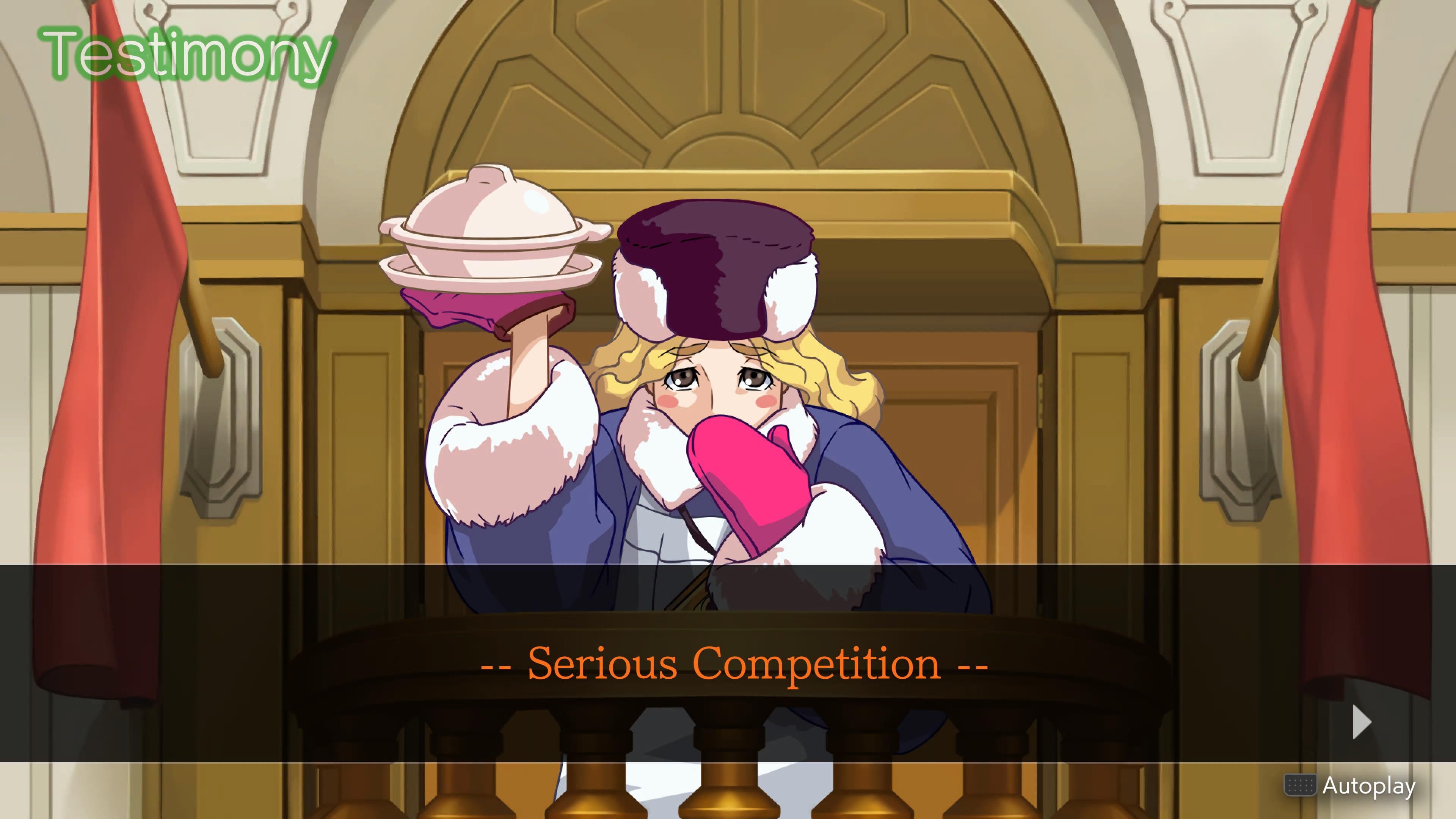 Cross examining Olga Orly in Ace Attorney Apollo Justice about the Serious Competition