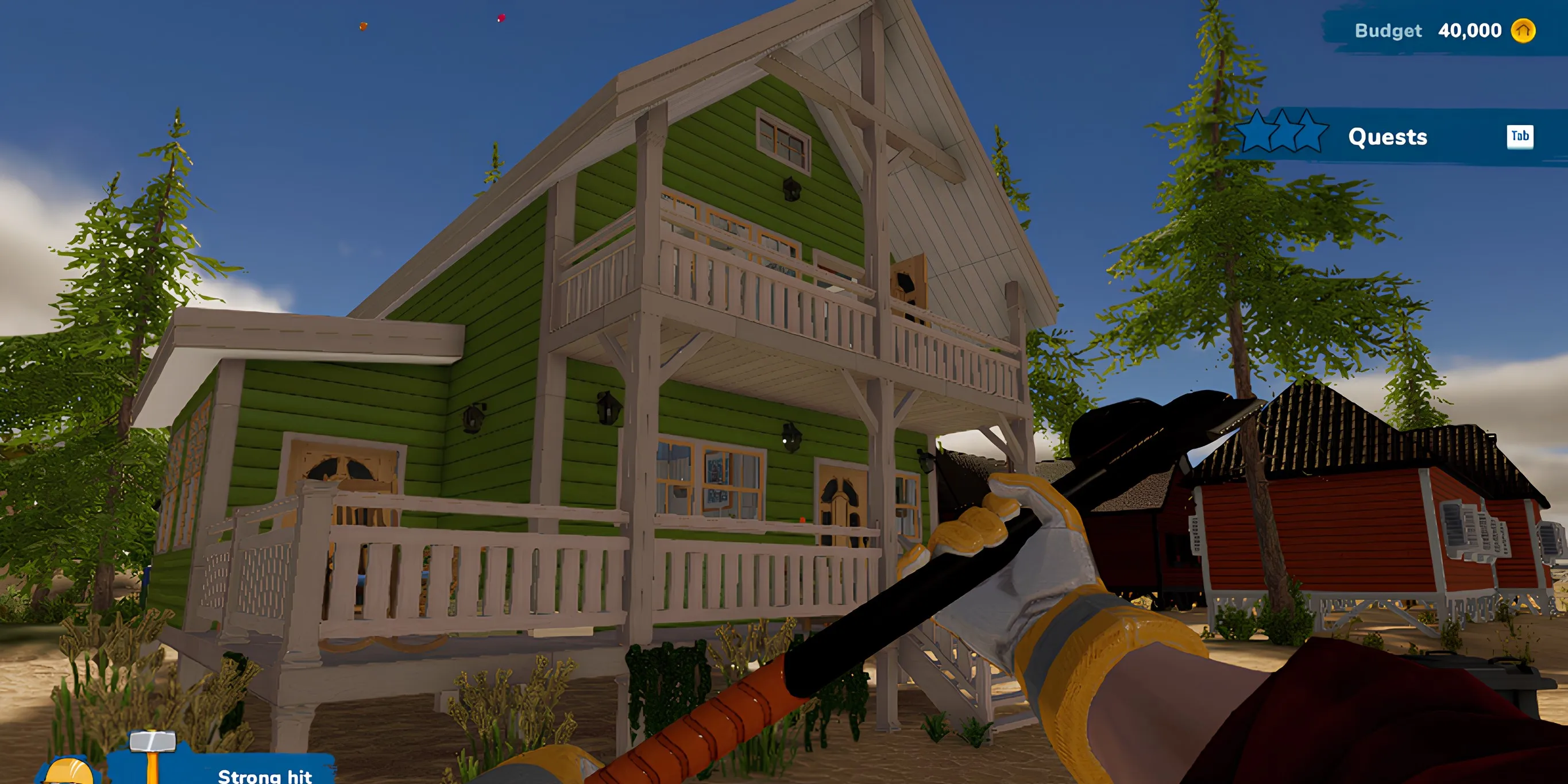Игрок держит инструмент для сноса стен в House Flipper 2