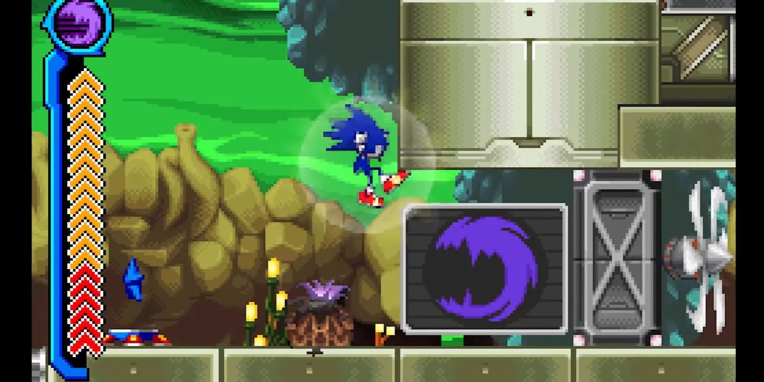 Sonic cayendo sobre una plataforma en Sonic Colors para la DS