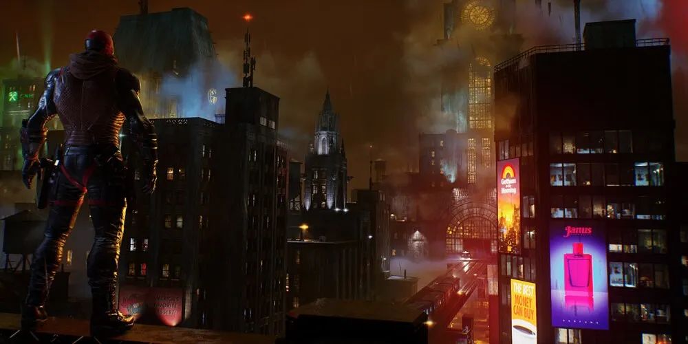Red Hood che guarda Gotham City