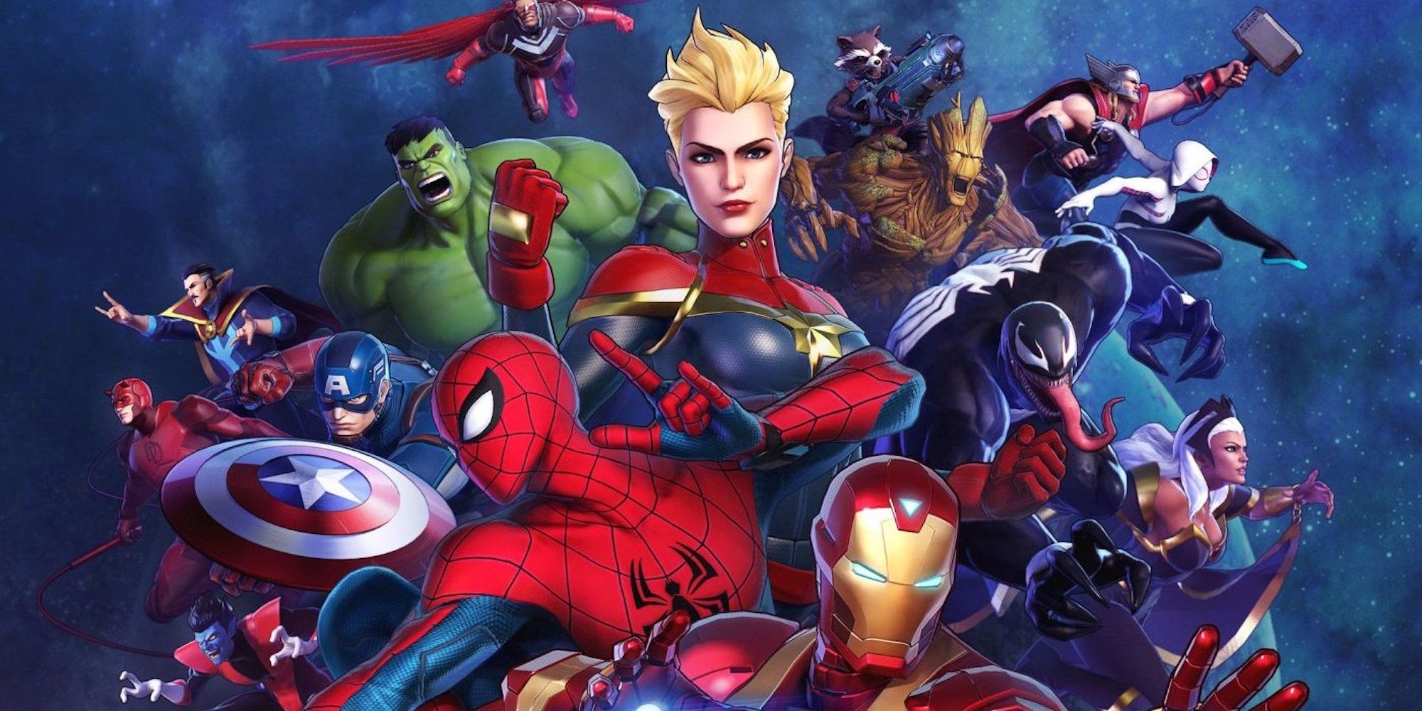 Arte promozionale con personaggi in Marvel Ultimate Alliance 3
