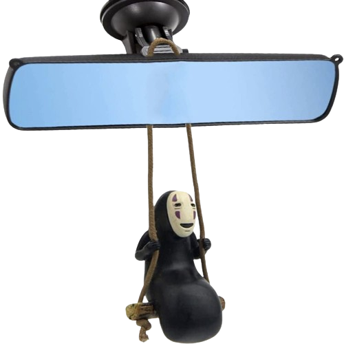 Une figurine de Sans-Visage sur une balançoire pour rétroviseur