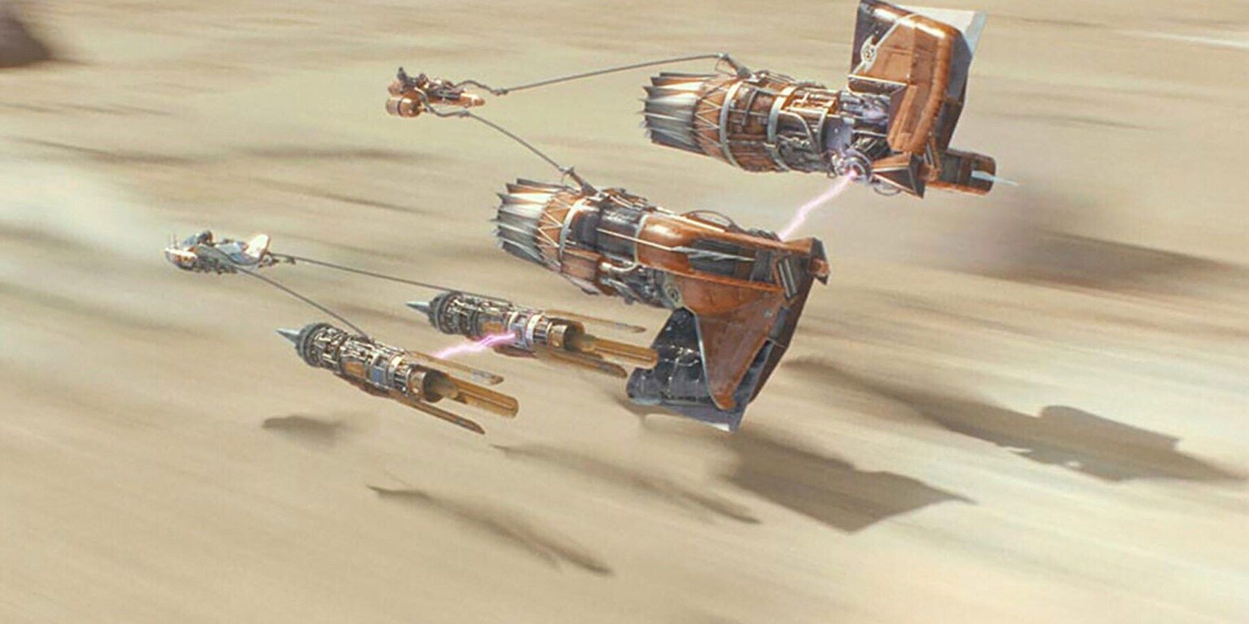 Anakin races alongside another competitor in Star Wars