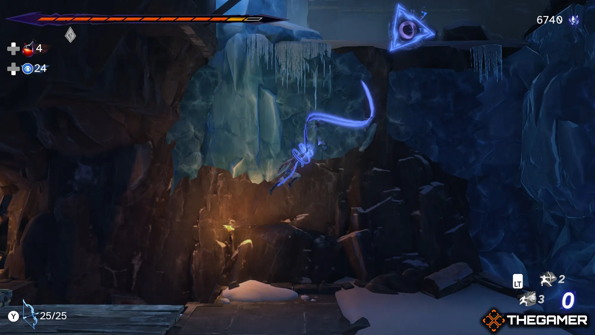 氷の洞窟でタイムファブリックの力を使うサルゴン