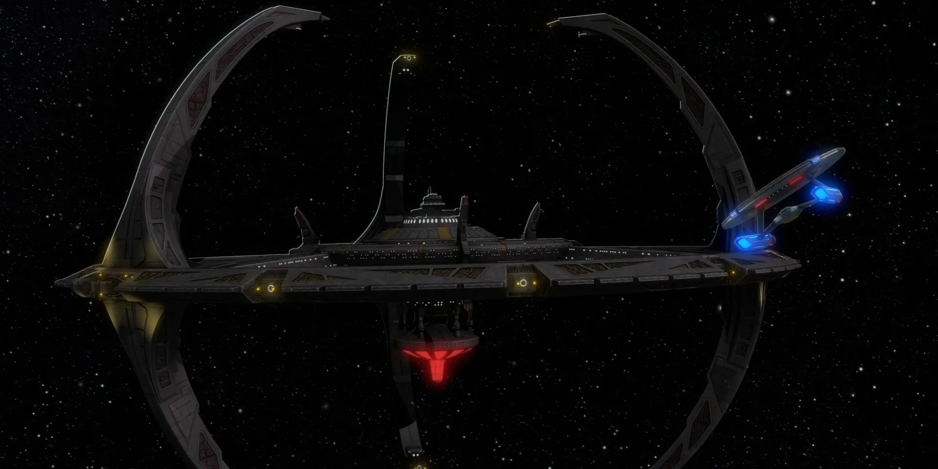 The USS Cerritos approaches Deep Space Nine.