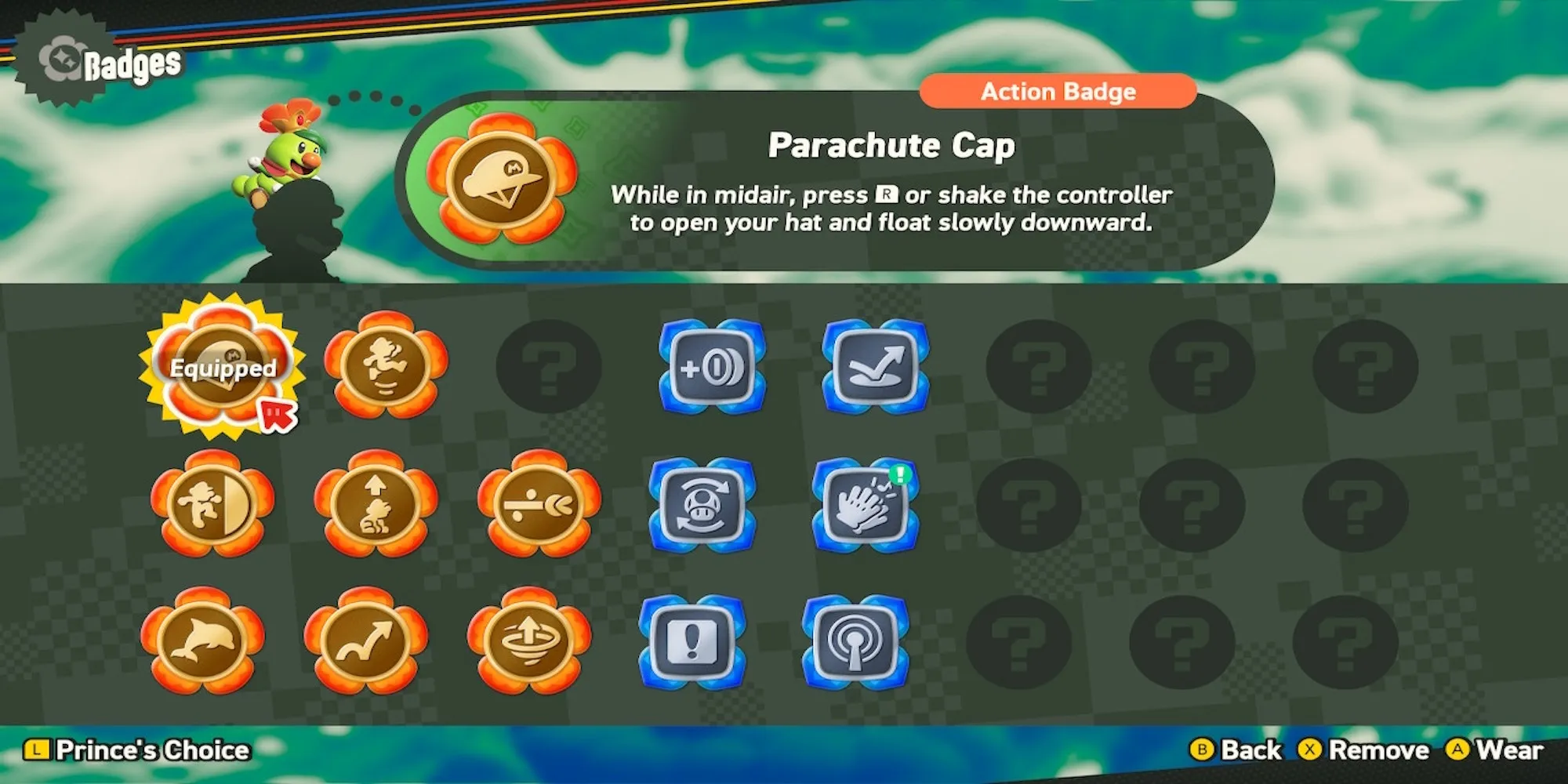 《超级马里奥兄弟：神奇》中的降落伞帽徽章