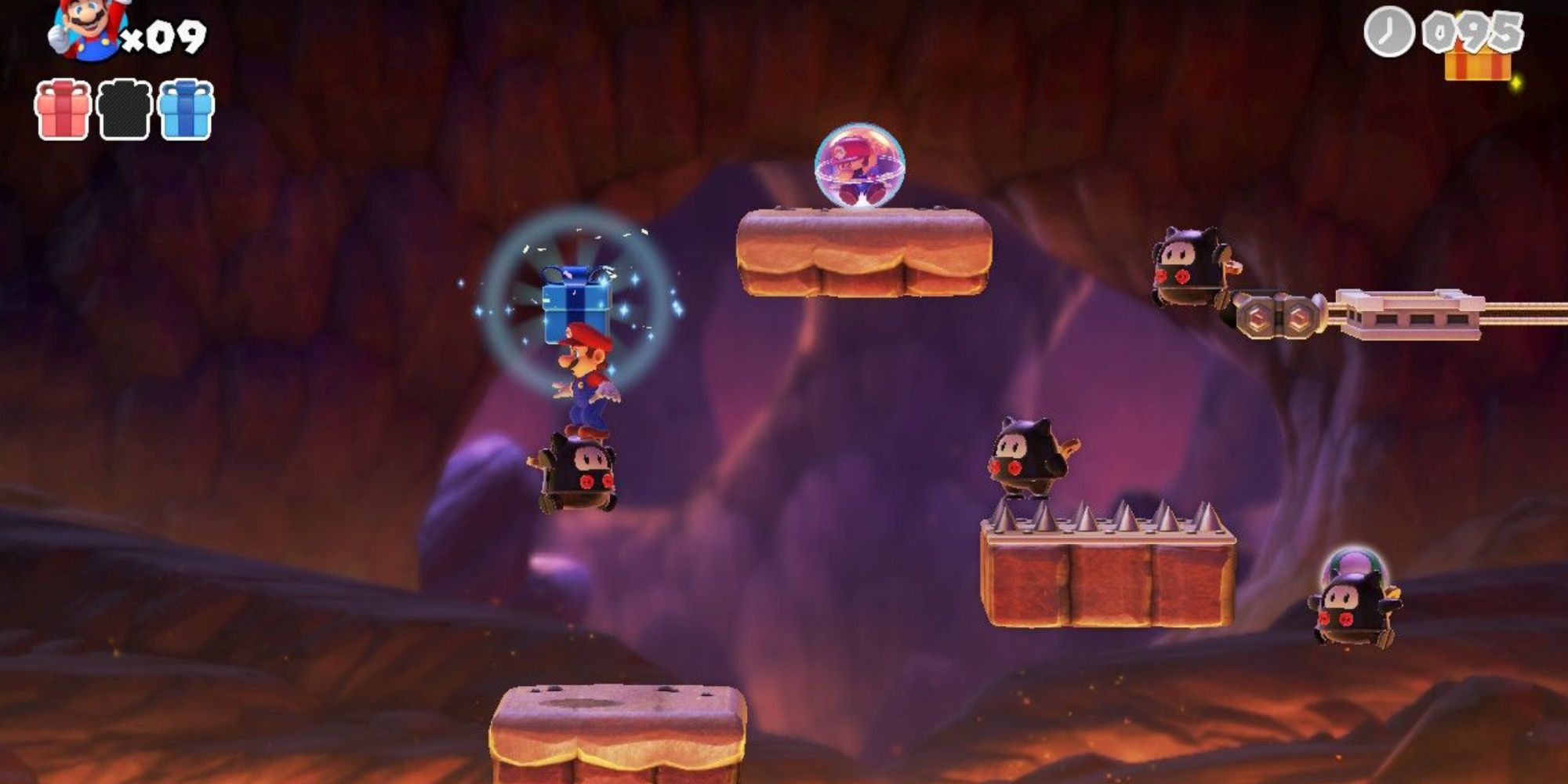 Mario attrape le cadeau bleu dans la Zone 2 du niveau 3-1