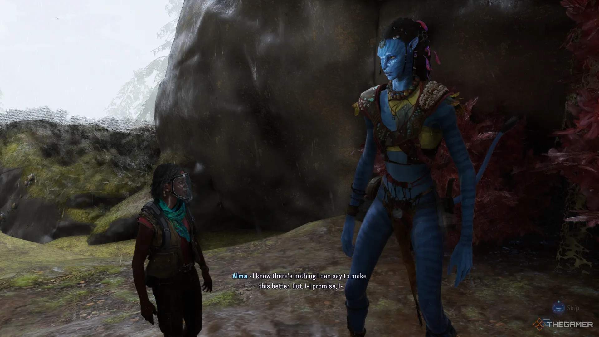 Alma che chiede scusa a Ri'nela in Avatar: Frontiers of Pandora