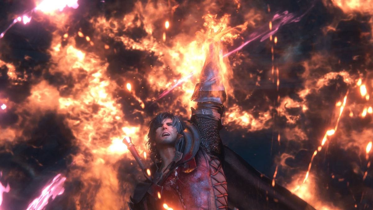 O protagonista Clive de Final Fantasy 16 conjura uma bola de fogo mágica