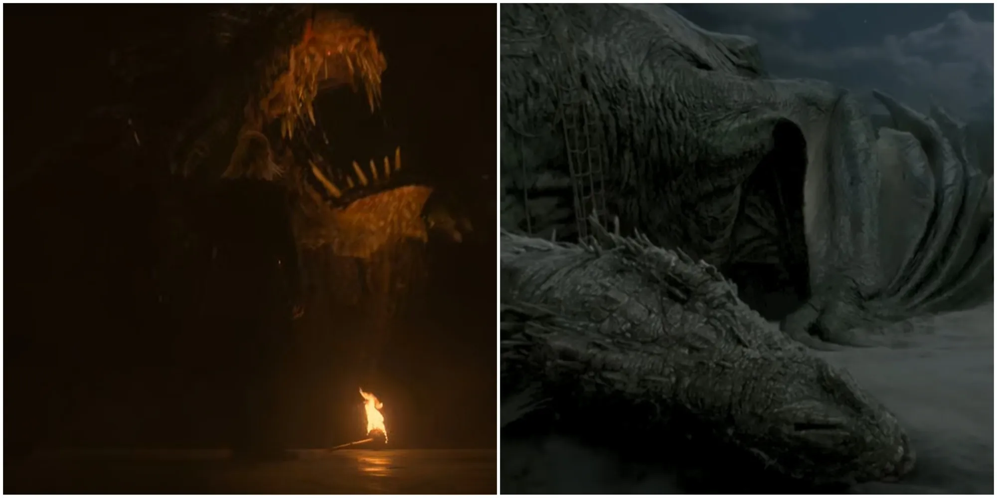 Imagem dividida de Vermithor, Daemon Targaryen e Vhagar em House of the Dragon.