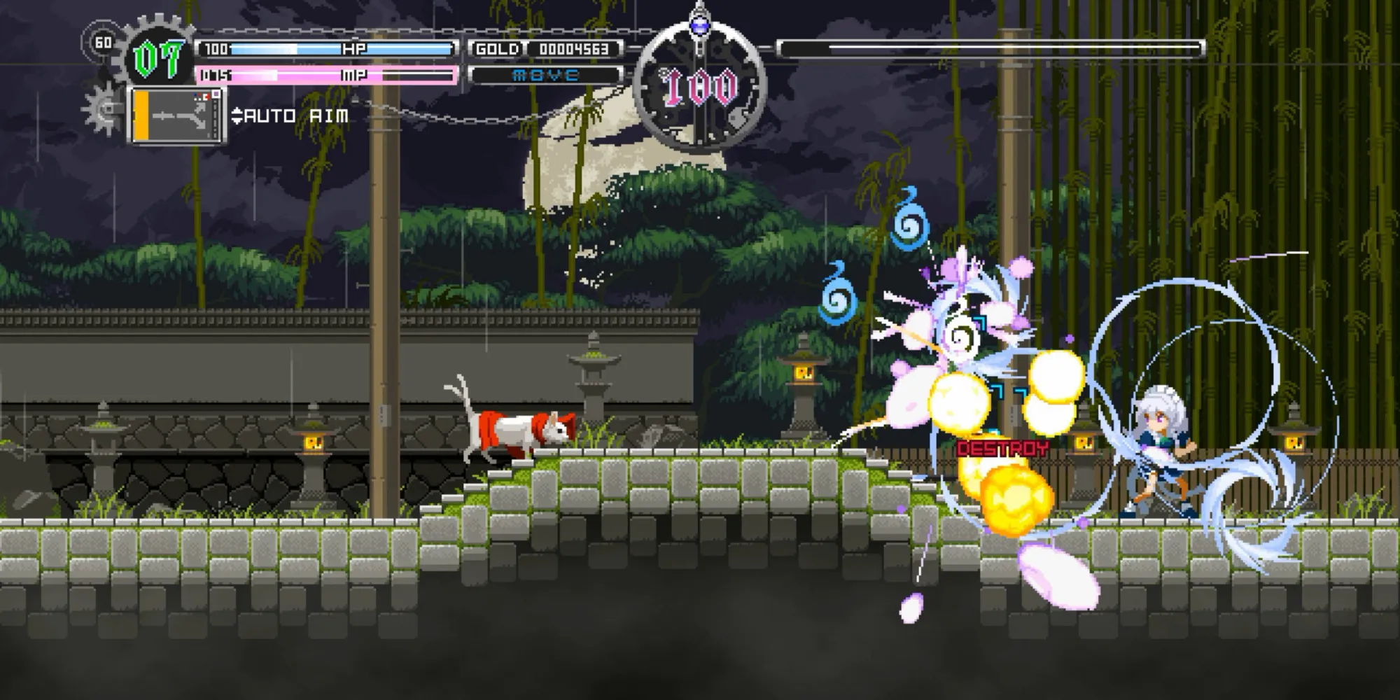 Fighting enemies in Touhou Luna Nights