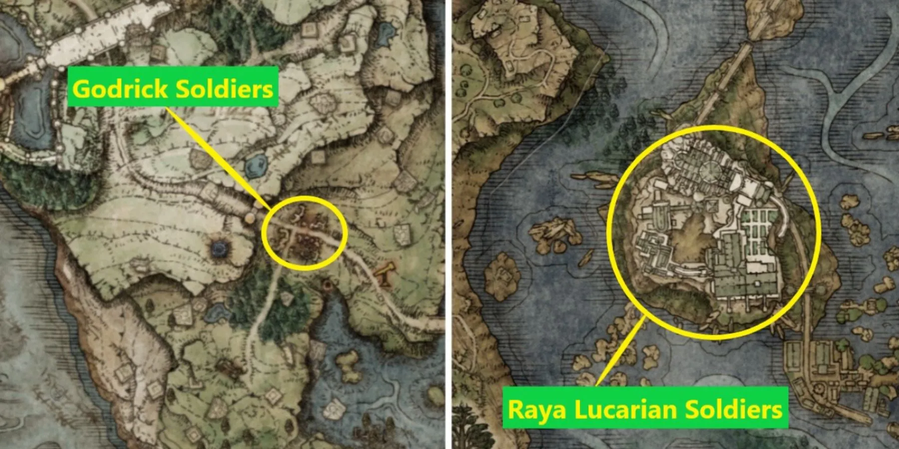 Elden Ring：Godrick士兵和Raya Lucaria士兵在地图上的位置