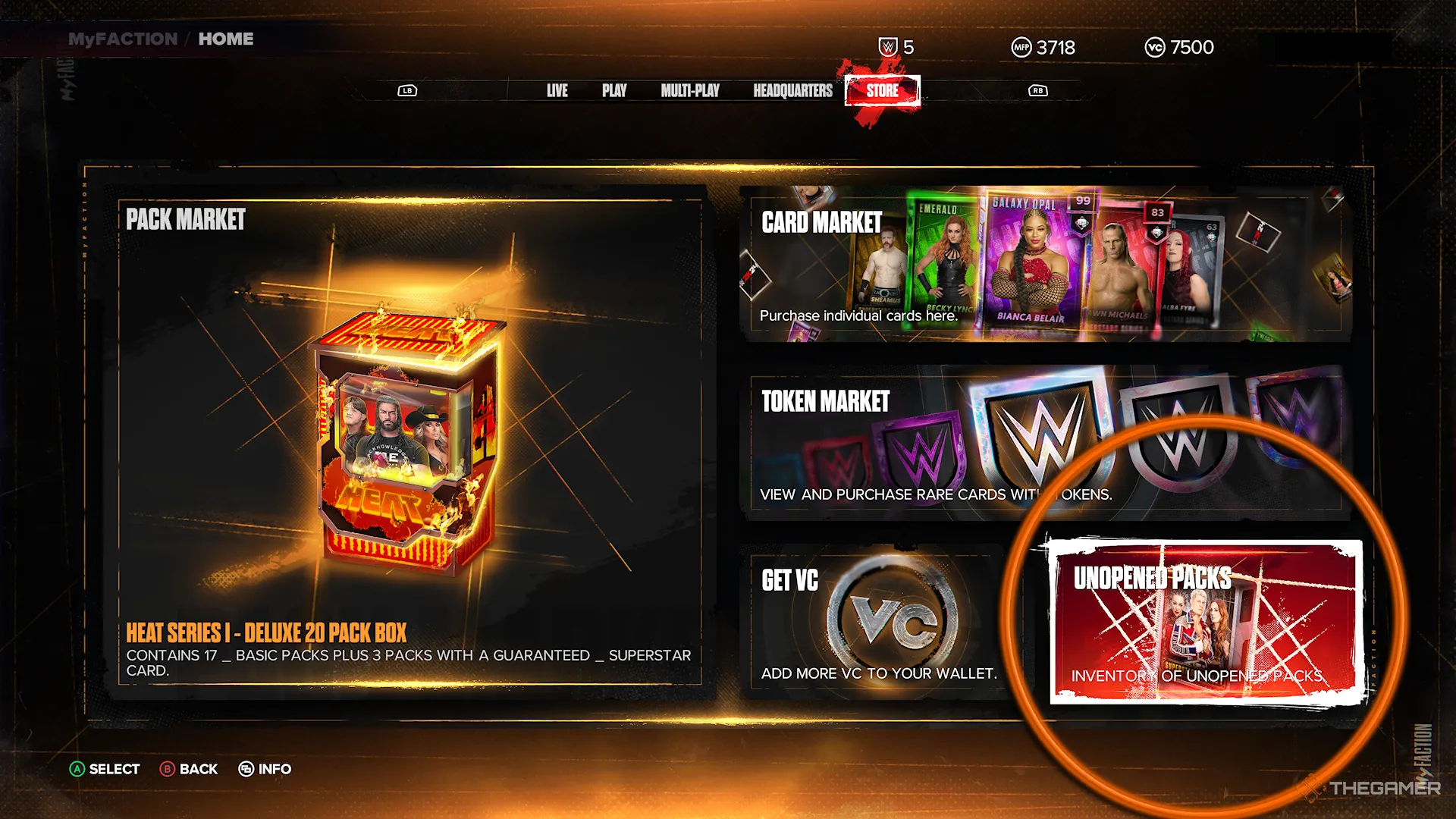 Capture d'écran de WWE 2K24 de Packs non ouverts dans MyFaction