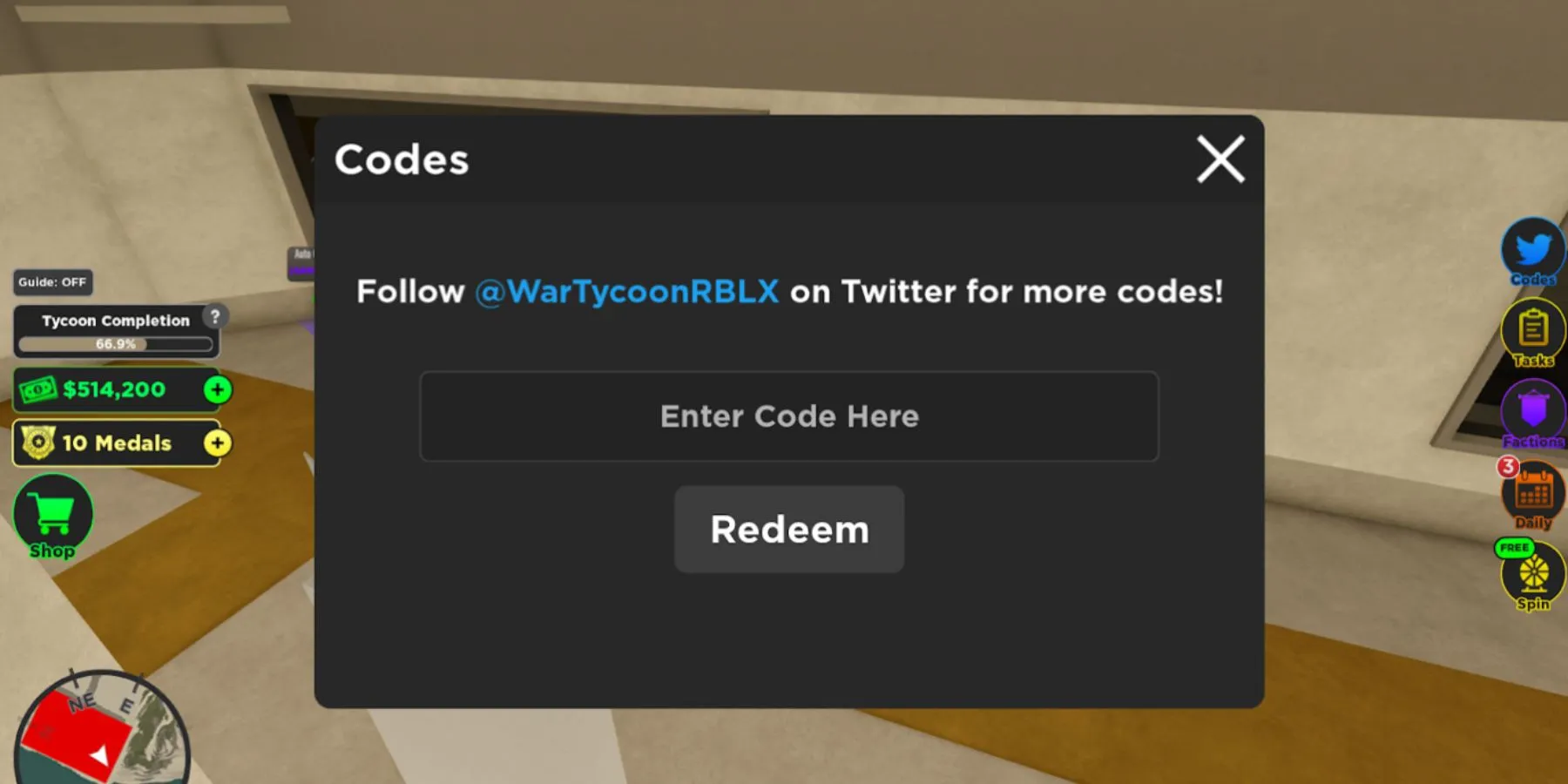 War Tycoon: The Codes Button