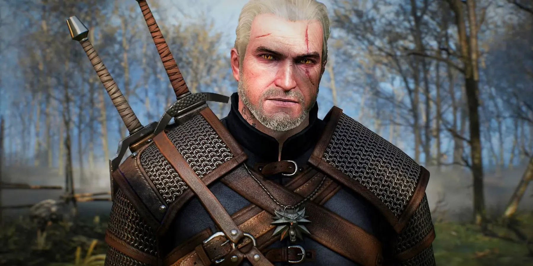 Primo piano di Geralt tratto dal gioco The Witcher 3