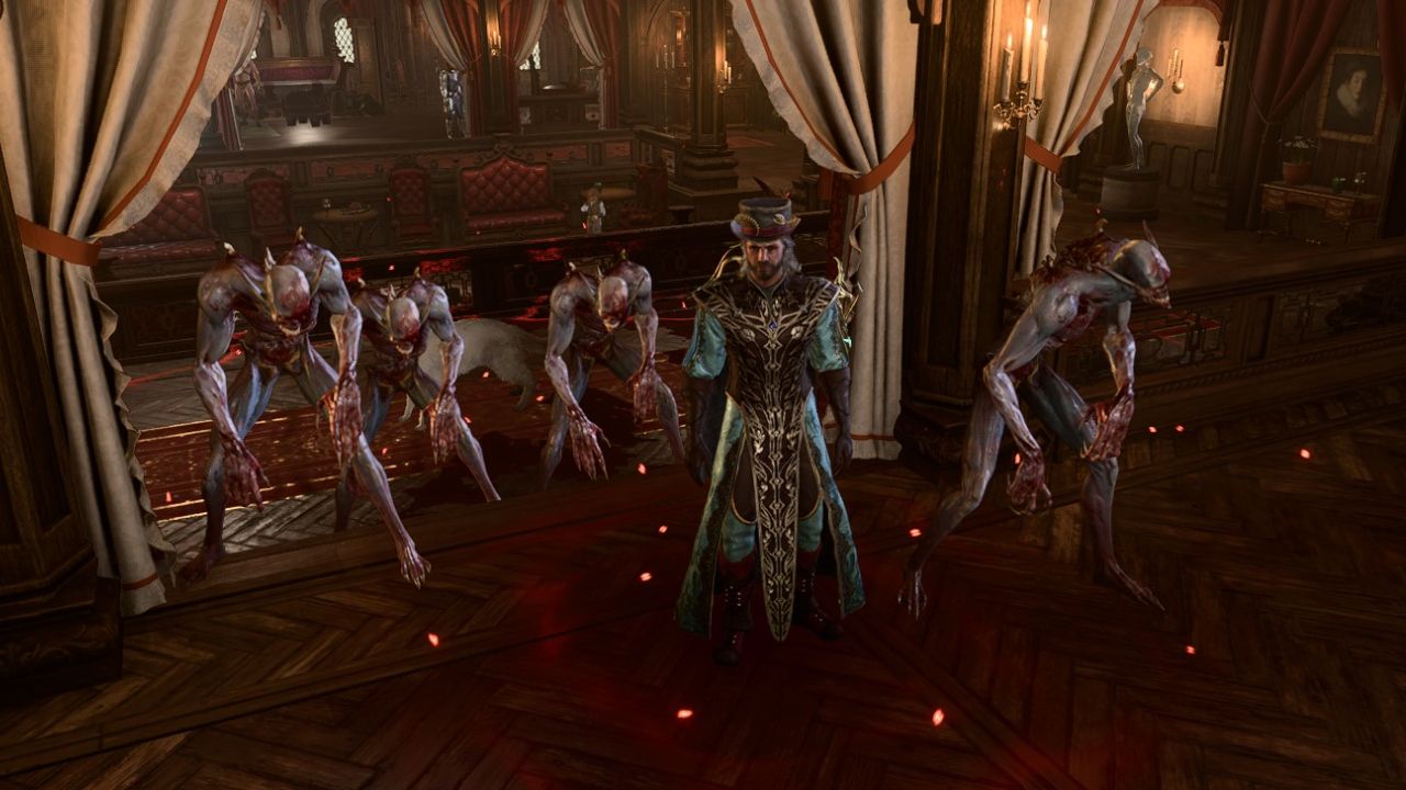 Baldur’s Gate 3 Gale standing beside four summoned ghouls