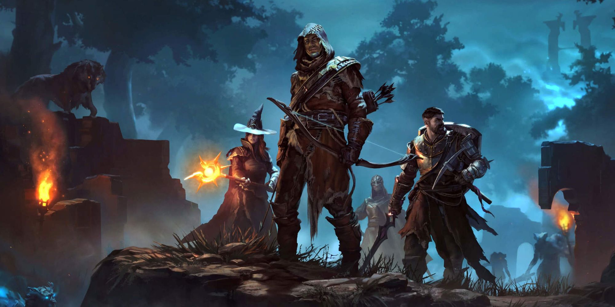 enshrouded official art showing four players